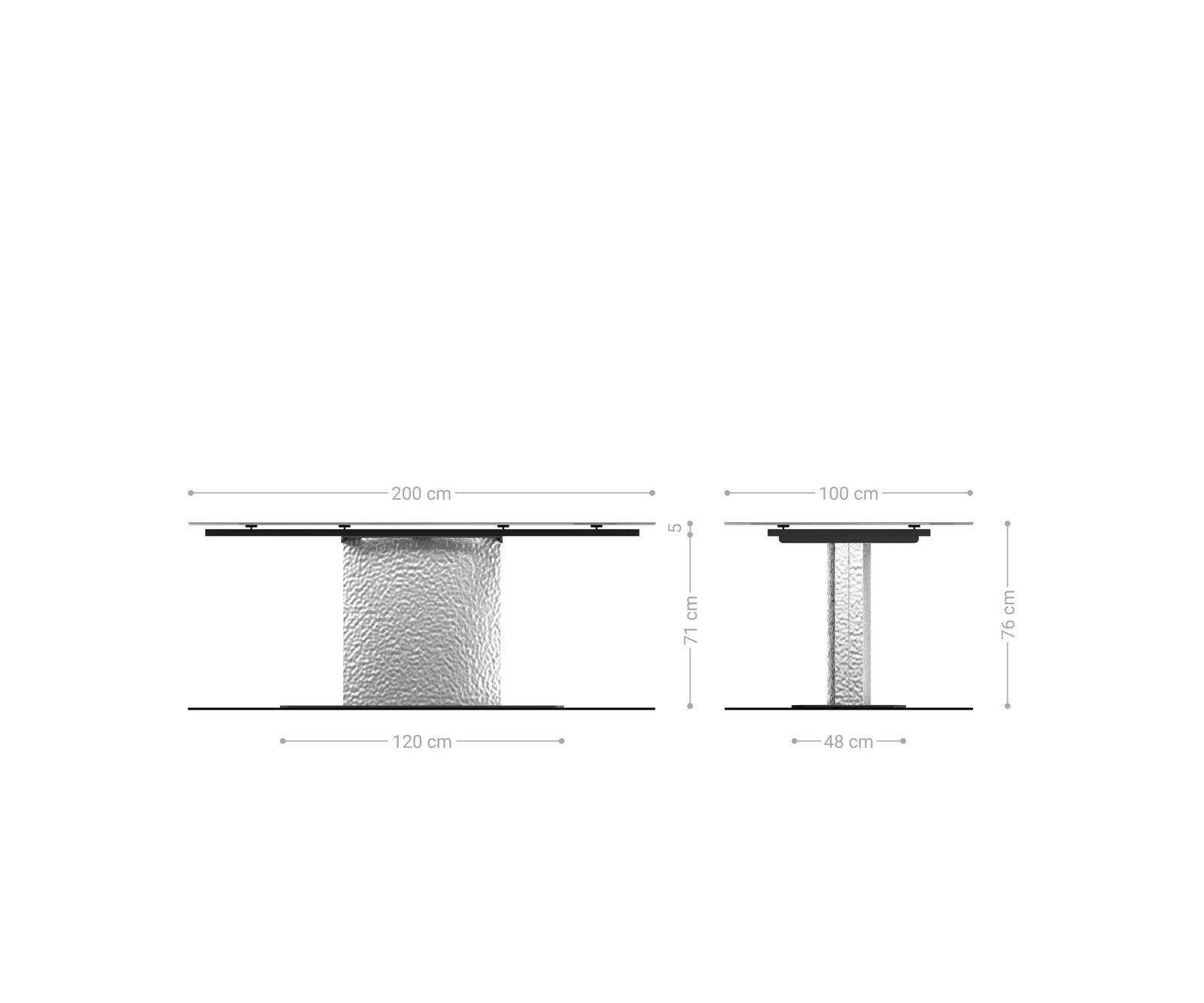 Table de salle à manger Edge 180-220x90 verre antique-brun Wave inox extensible 6