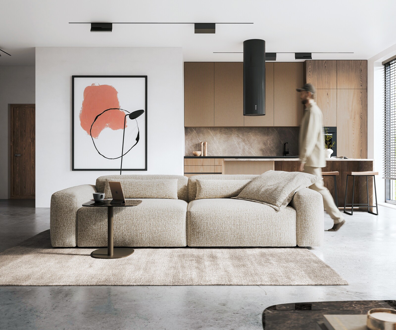 Bigsofa Freestyle 280x110 cm Tissu tissé doux Beige couture plate 1