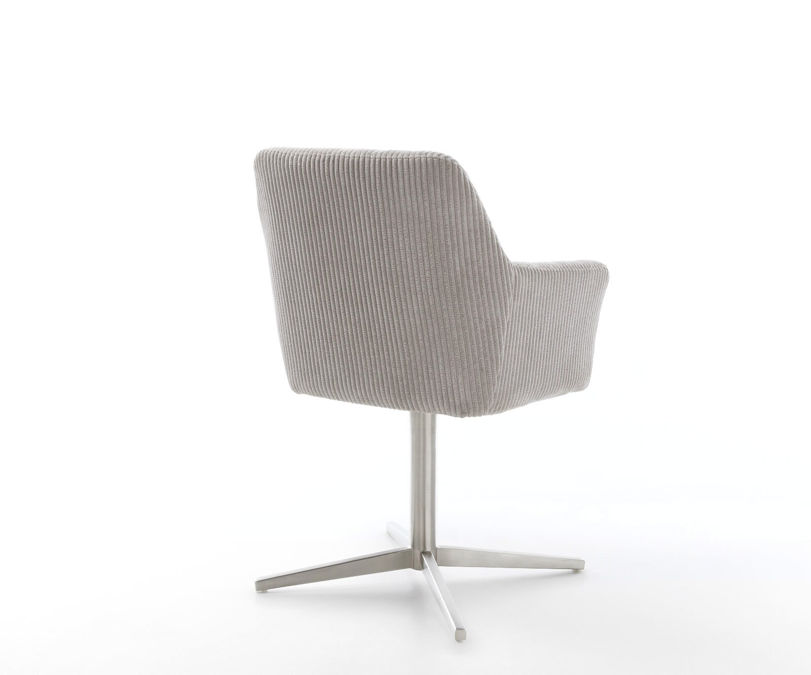 Chaise-pivotante Xana-Flex avec accoudoirs côtelé gris argenté pied de chaise 4 branches acier inoxydable brossé pivotement sur 360° ressorts ensachés 5