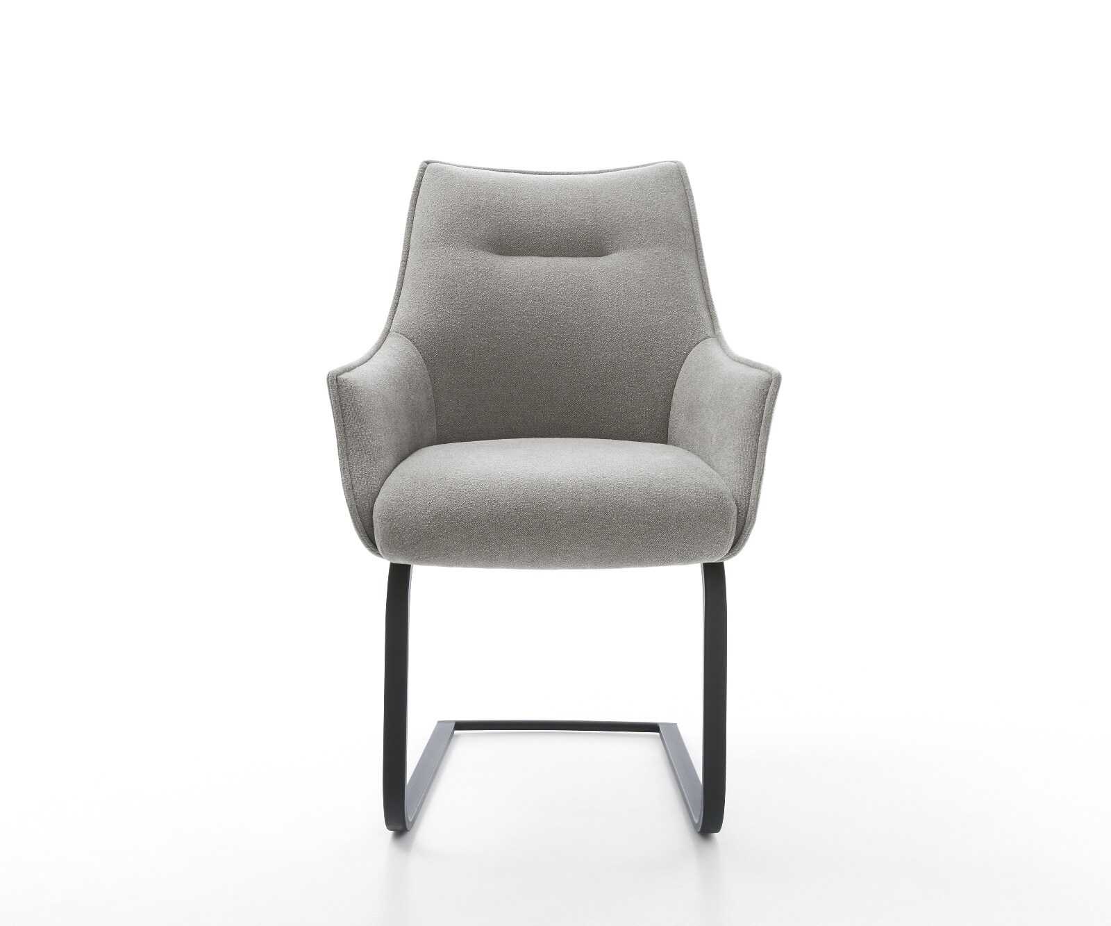 Cantilever Alja-Flex avec accoudoirs tissu structuré doux gris pied cantilever plat noir resorts ensachés 2