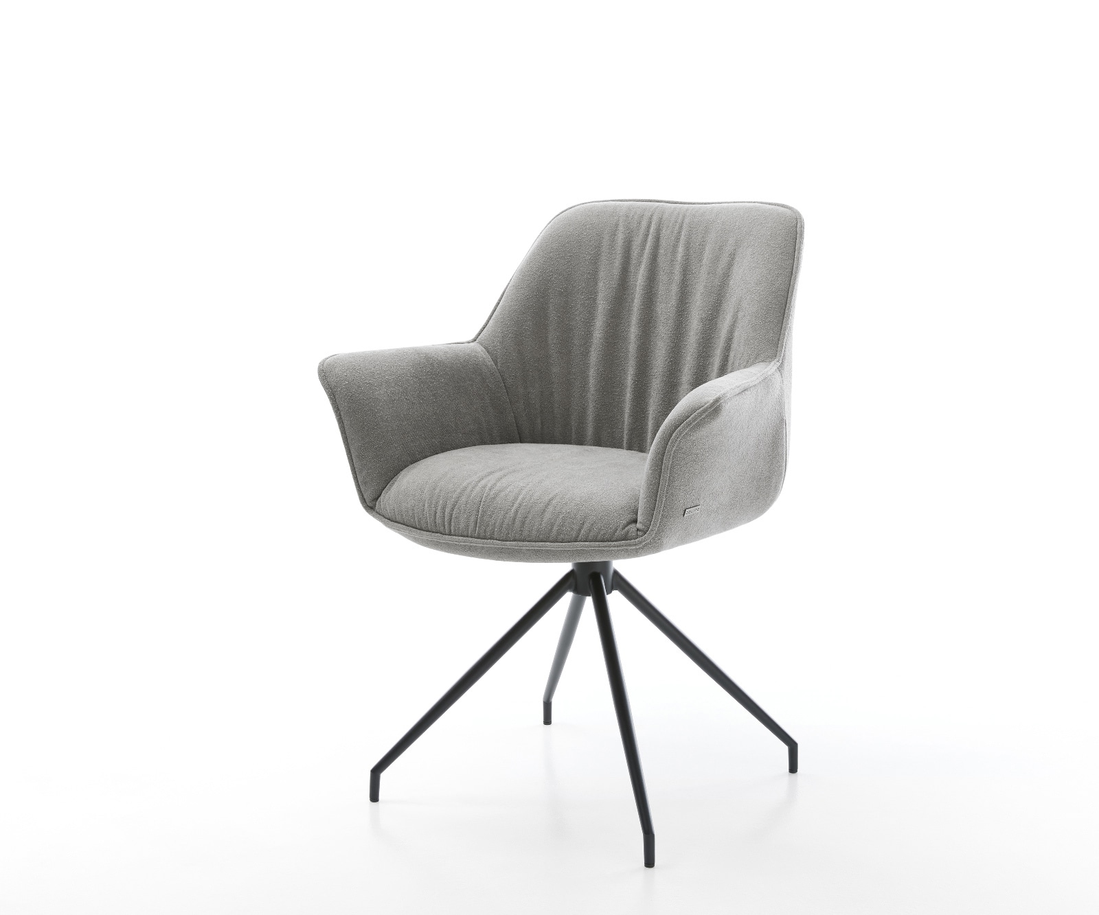 Chaise-de-salle-à-manger Keila-Flex avec accoudoirs tissu structuré doux gris pied croisé conique noir 1