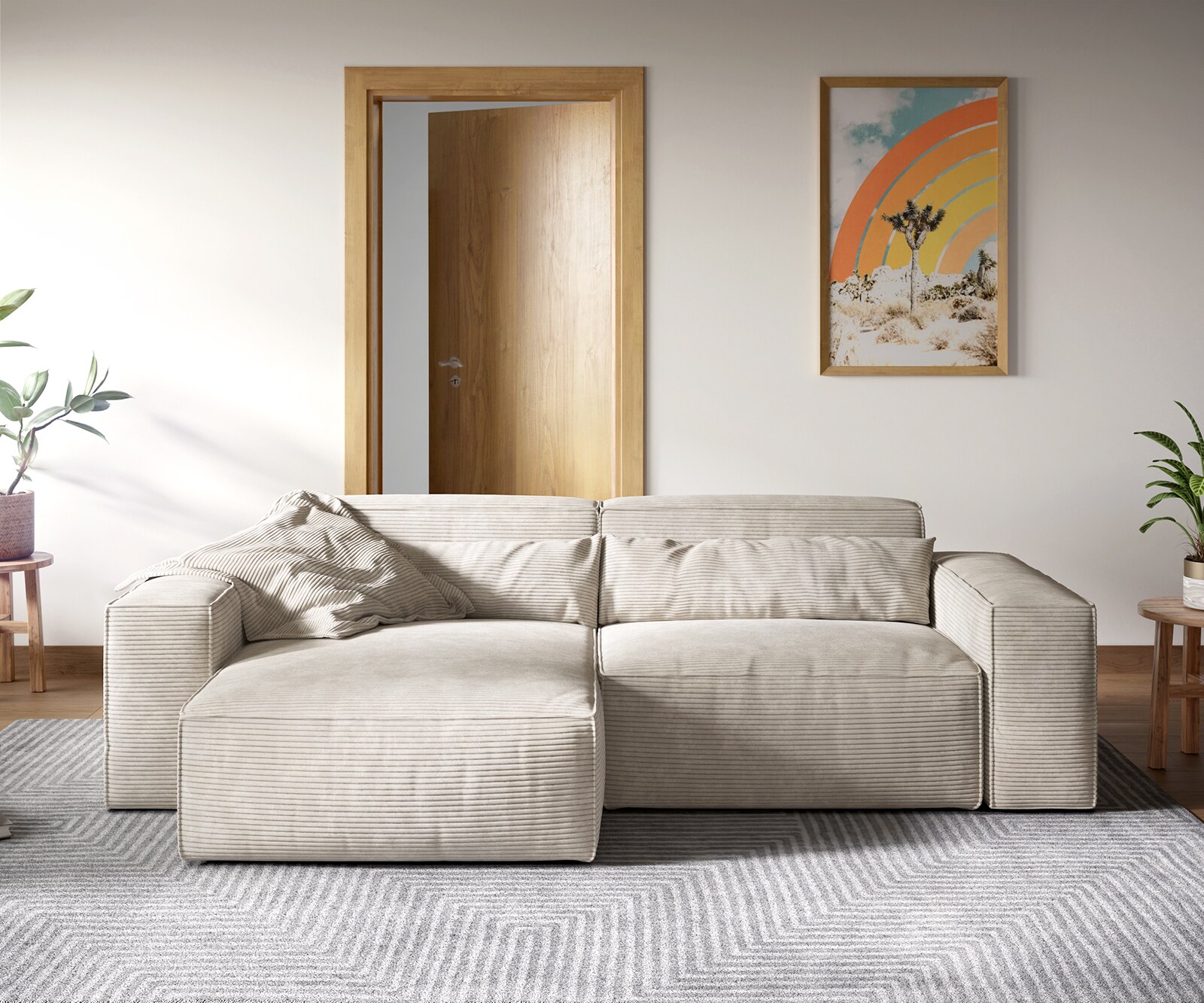 Canapé d'angle Sirpio XL 270x170 cm Velours côtelé Beige Recamiere variable 1