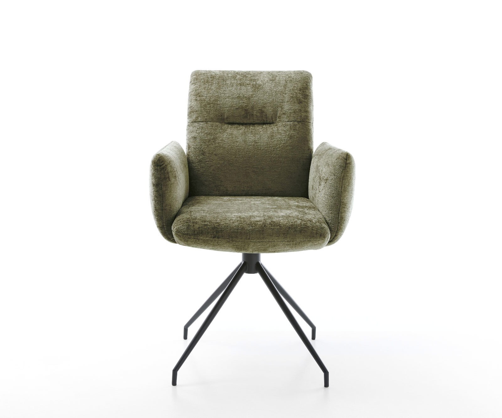 Chaise-pivotante Jova-Flex avec accoudoirs chenille olive pied croisé conique noir pivotement sur 180° ressorts ensachés 1