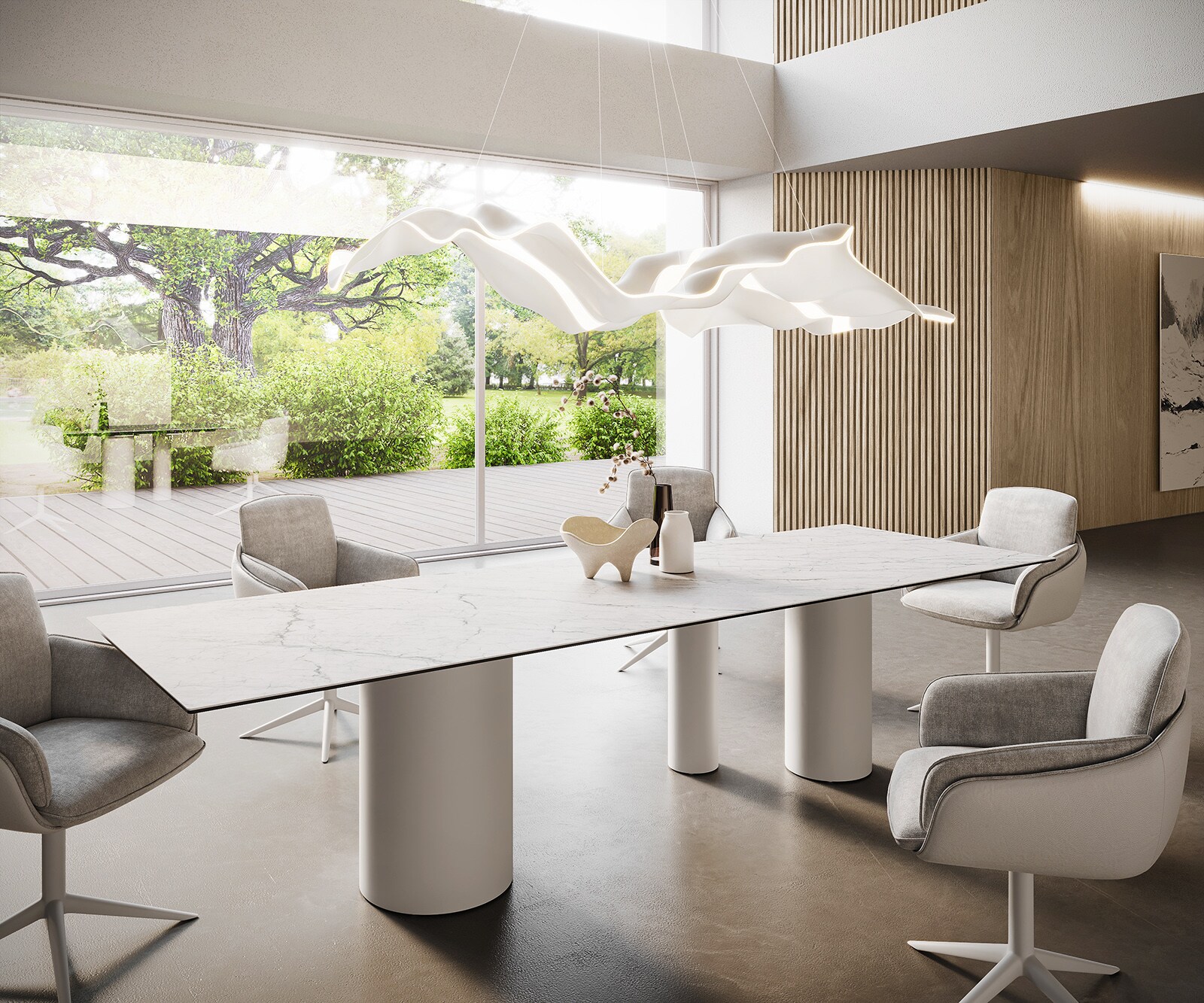 Table à manger Edge 300x100 Céramique Laminam®Statuarietto Blanc Troa Métal Blanc 1