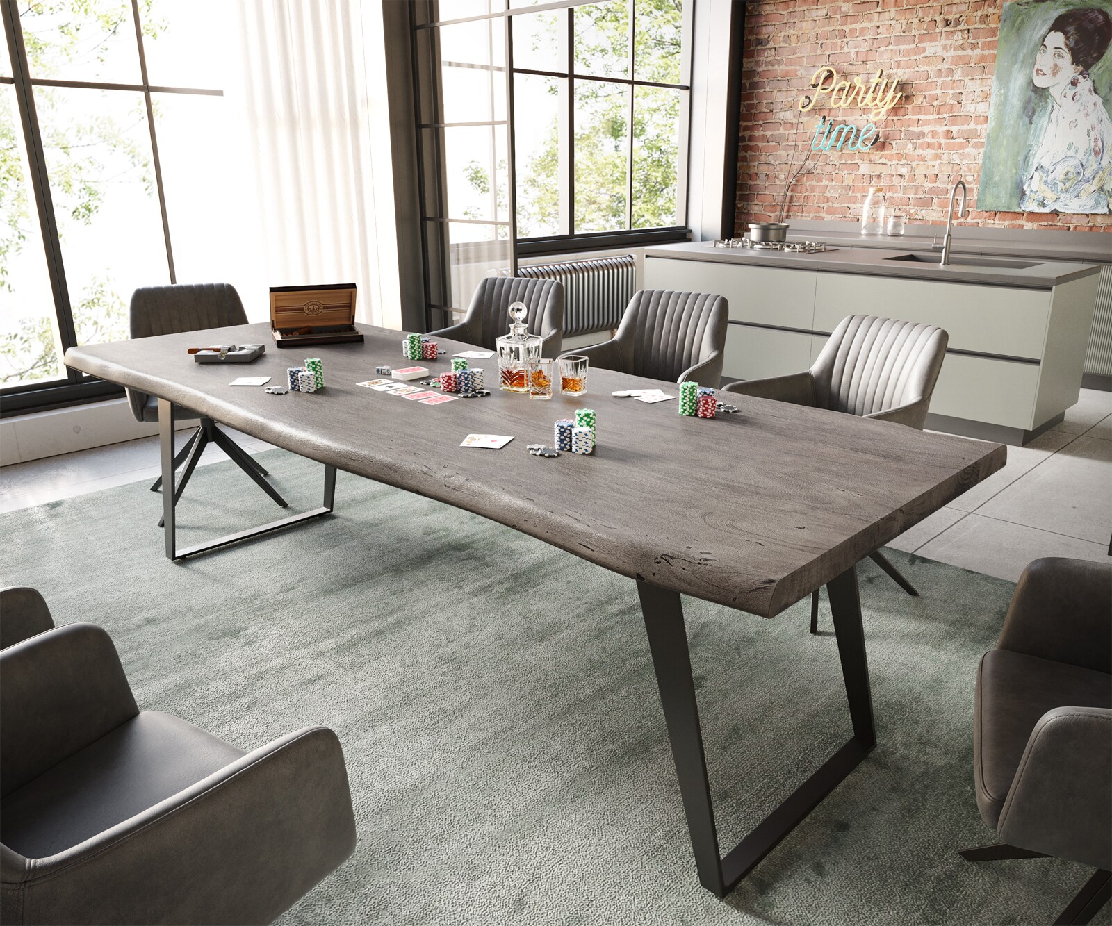 Table à manger Edge 260x100 XL acacia platine métal inclinée noir Live-Edge 1