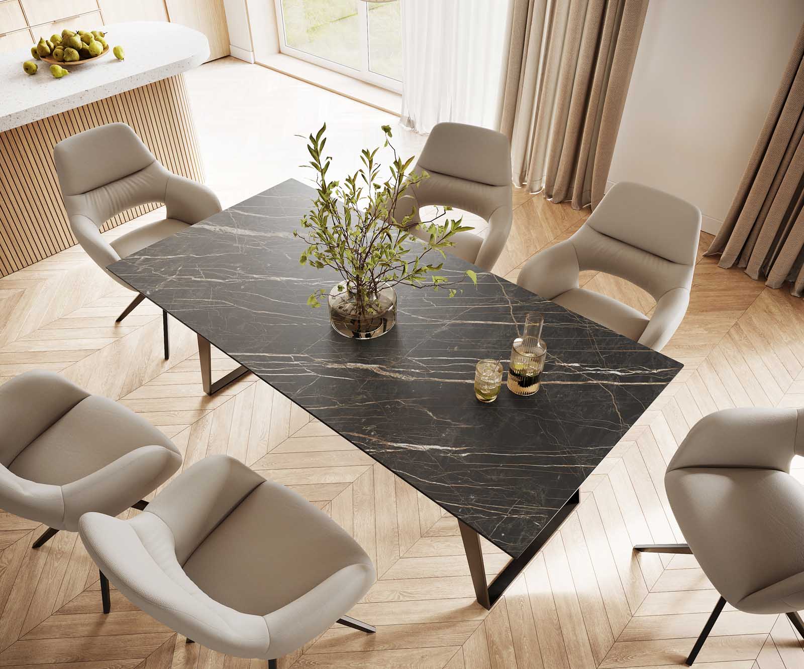 Table-à-manger Edge 200x100 céramique Laminam® noir desir brun métal oblique noir 3