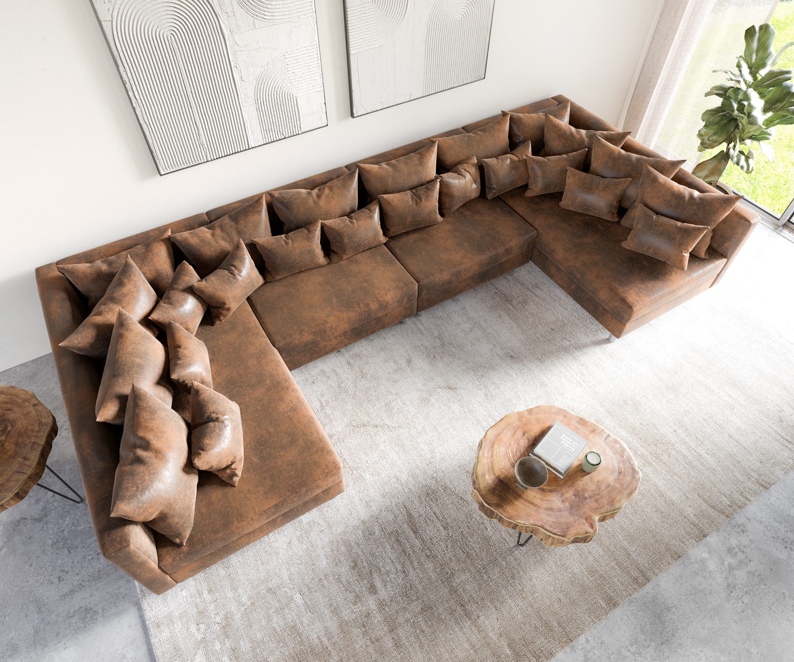 Canapé-modulable Canapé Panoramique Clovis XL Marron Look Antique  3 Canapé-modulable Canapé Panoramique Clovis XL Marron Look Antique  3