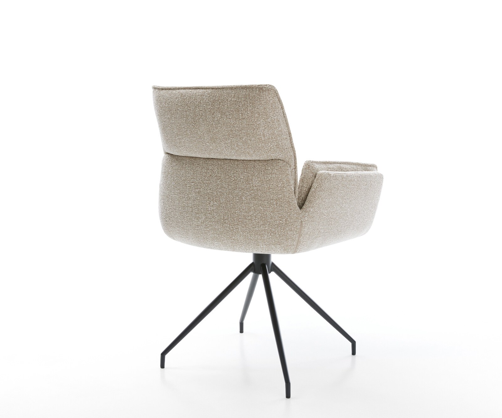 Chaise-de-salle-à-manger Nela-Flex tissu tissé doux beige pied croisé conique noir 4