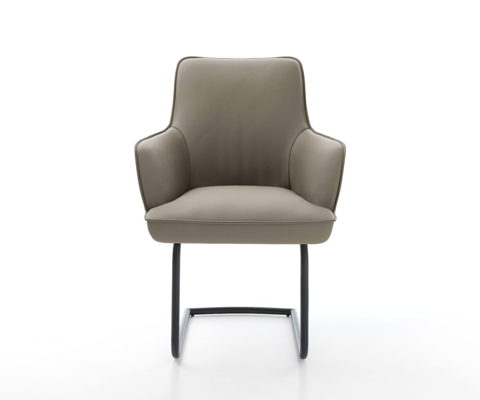 Cantilever Heira-Flex avec accoudoirs cuir de vache couleur boue pied cantilever rond noir ressorts ensachés 2