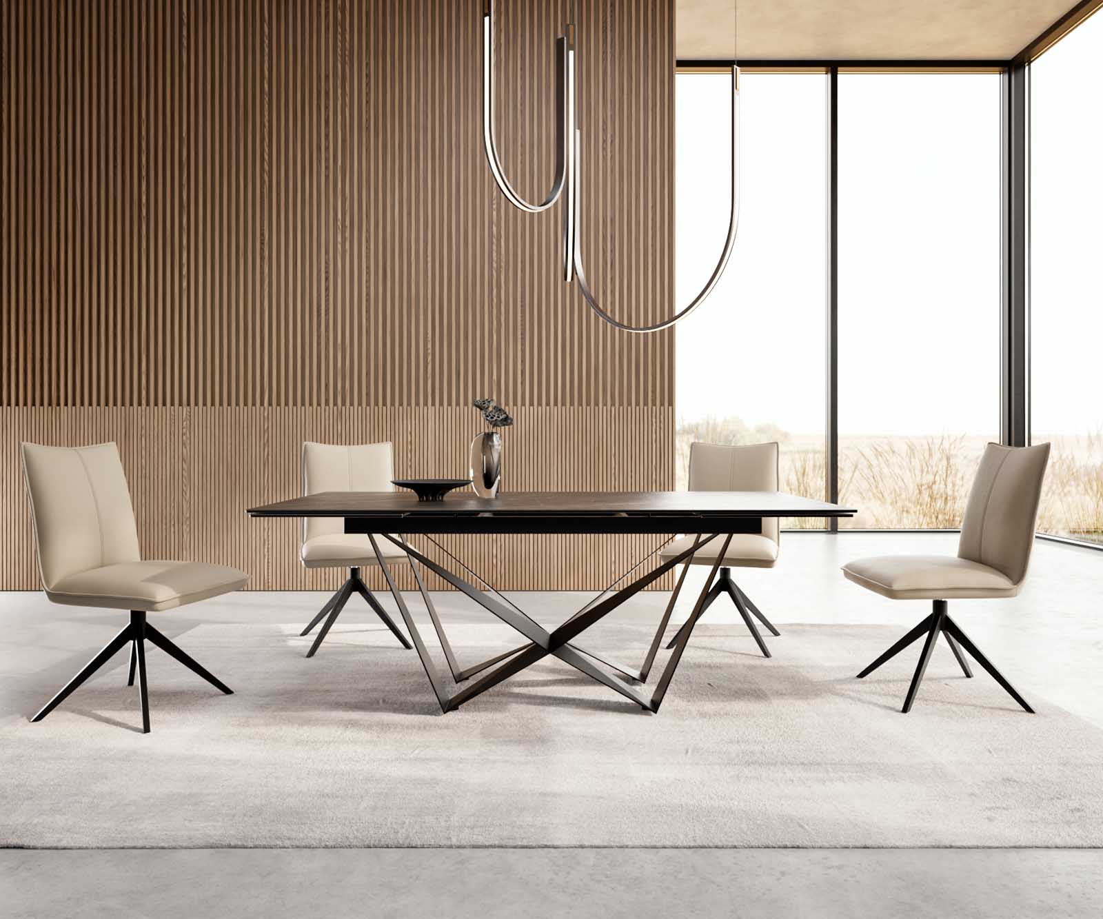 Table à manger Edge 200-300x100 céramique Laminam®Noir Desir marron Spider acier plat noir extensible 5