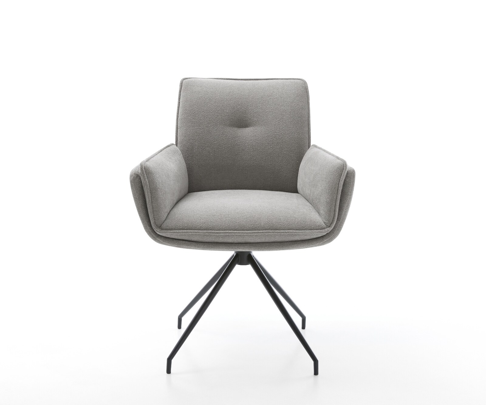 Chaise-de-salle-à-manger Nela-Flex tissu structuré doux gris pied croisé conique noir 1