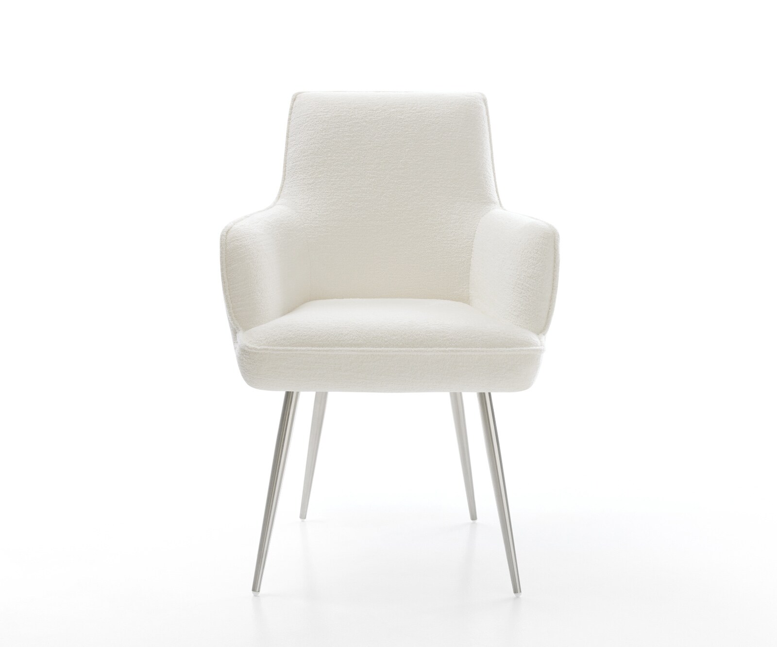 Chaise-de-salle-à-manger Heira-Flex avec accoudoirs bouclé doux beige 4 pieds coniques acier inoxydable resorts ensachés 2