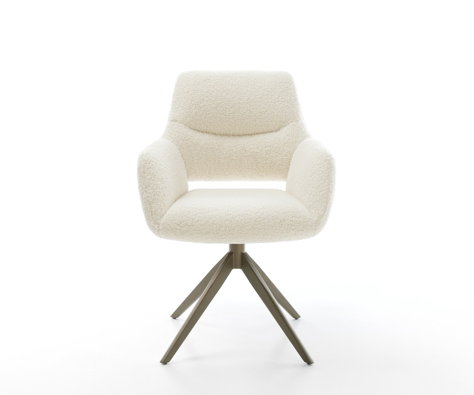 Chaise-pivotante Yago-Flex avec accoudoirs tissu teddy beige pied croisé large aspect titane pivotement sur 360° fonction bascule ressorts ensachés 2