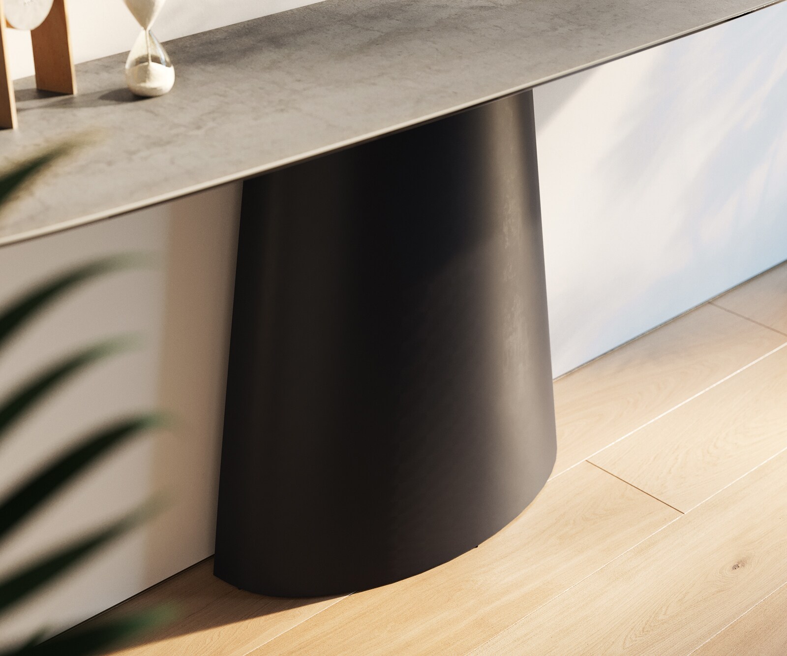 Console Edge forme bateau 180x40 cm Céramique Gris béton Conos Métal Noir 6