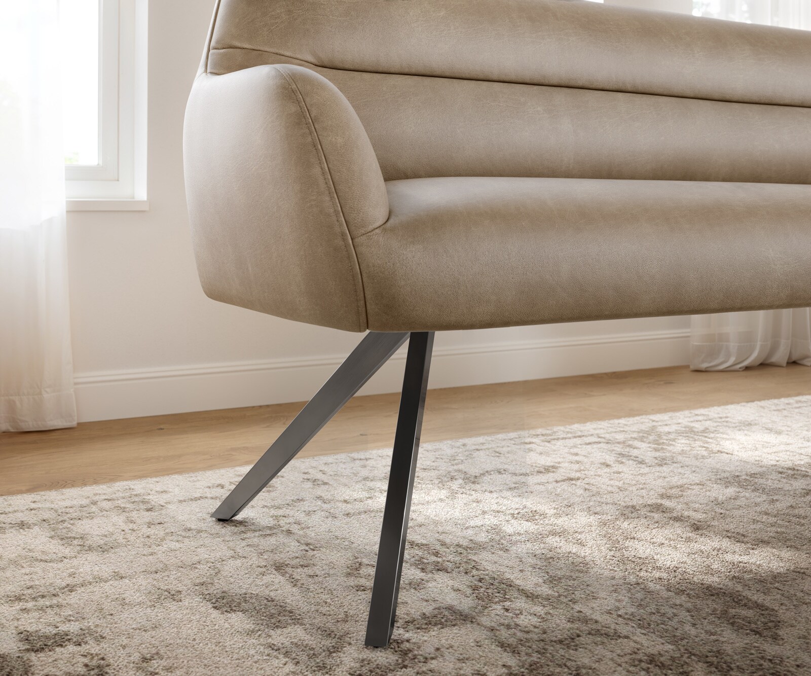 Banc-de-salle-à-manger Taya-Flex 200 cm microfibre beige vintage pied croisé angulaire grafiete ressort ensaché 4