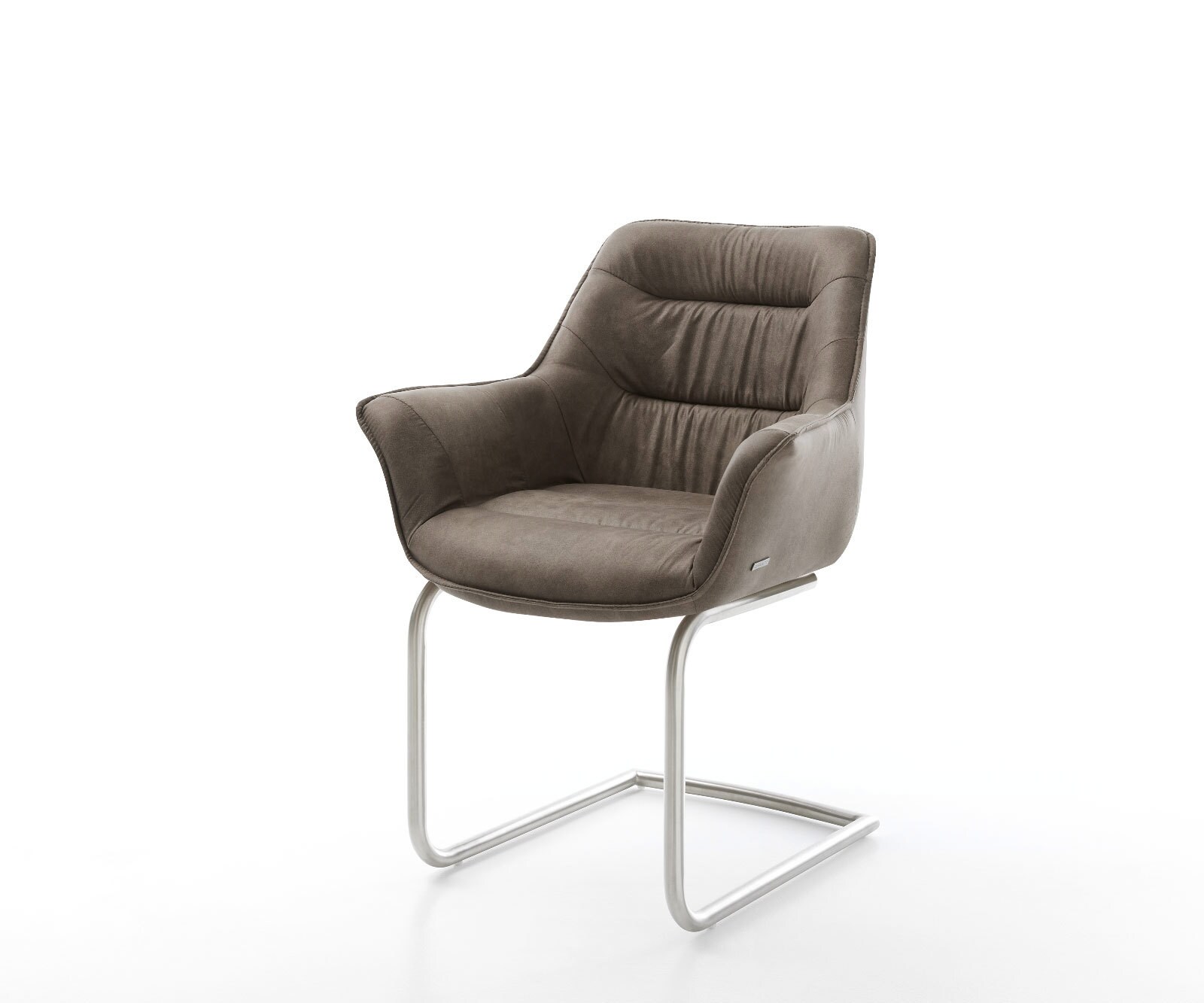 Cantilever Kaira-Flex microvelours taupe vintage pied cantilever rond acier inoxydable brossé