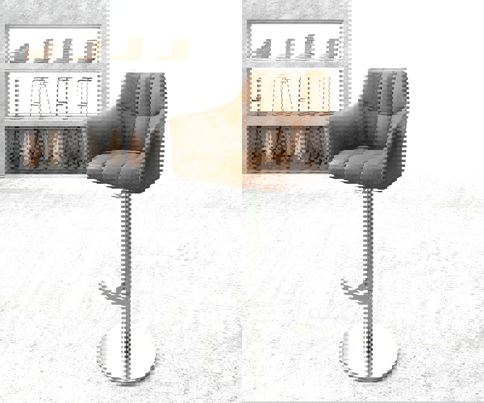 Chaise-de-bar Yulo-Flex vintage marron base tournante réglable en haut acier inoxydable Chaise-de-bar Yulo-Flex vintage marron base tournante réglable en haut acier inoxydable