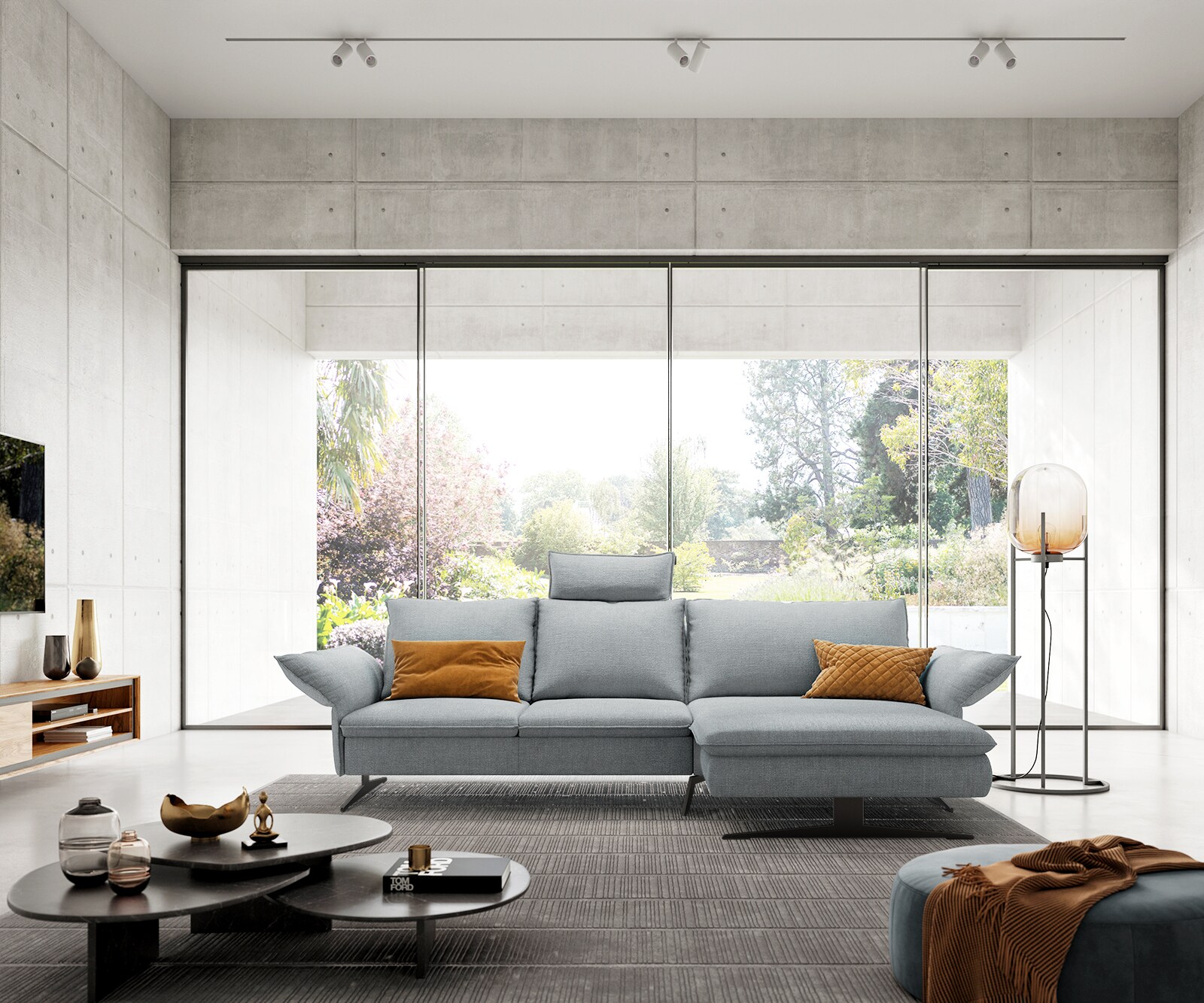 Canapé-d'angle Nerio 300 x 190 cm bleu pastel Récamière droite 1