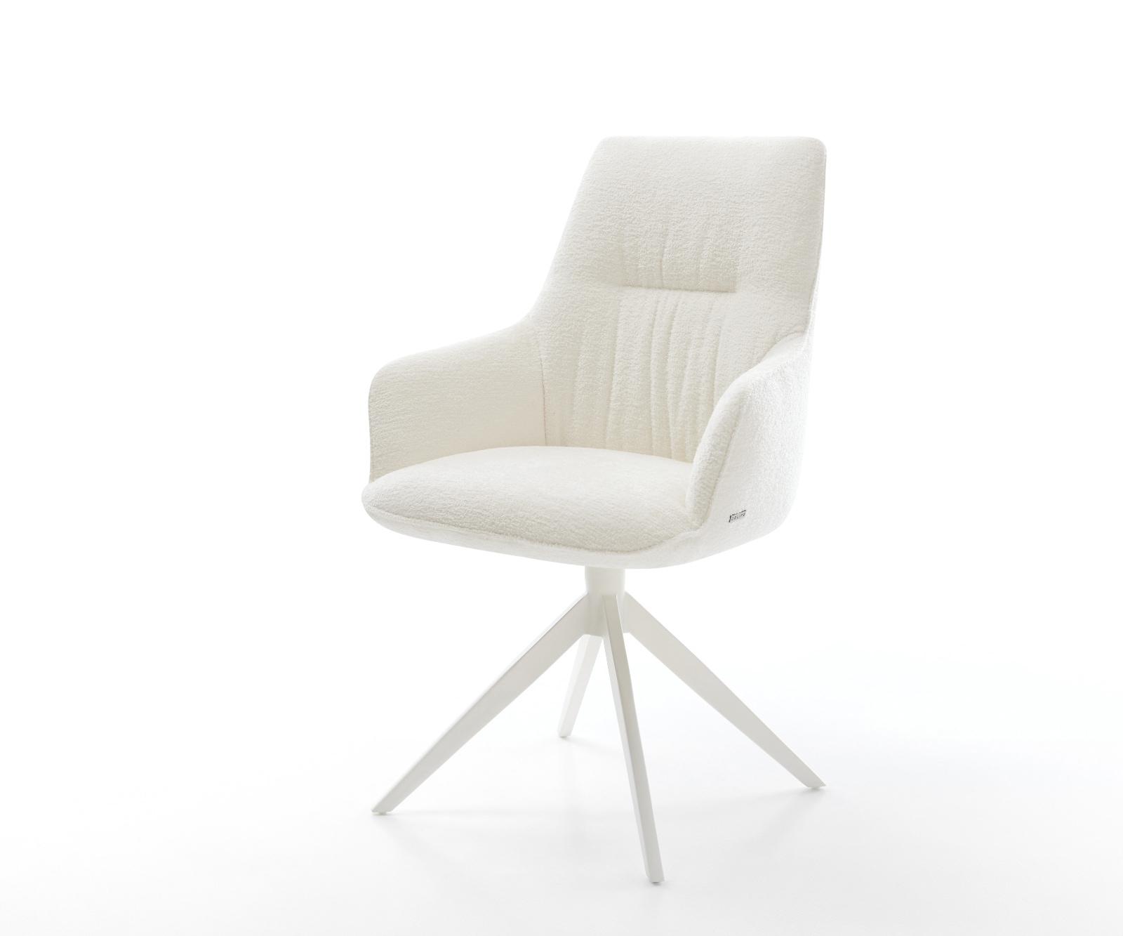 Chaise-pivotante Zelia-Flex avec accoudoirs bouclé doux beige pied croisé large blanc pivotement sur 360° fonction bascule resorts ensachés