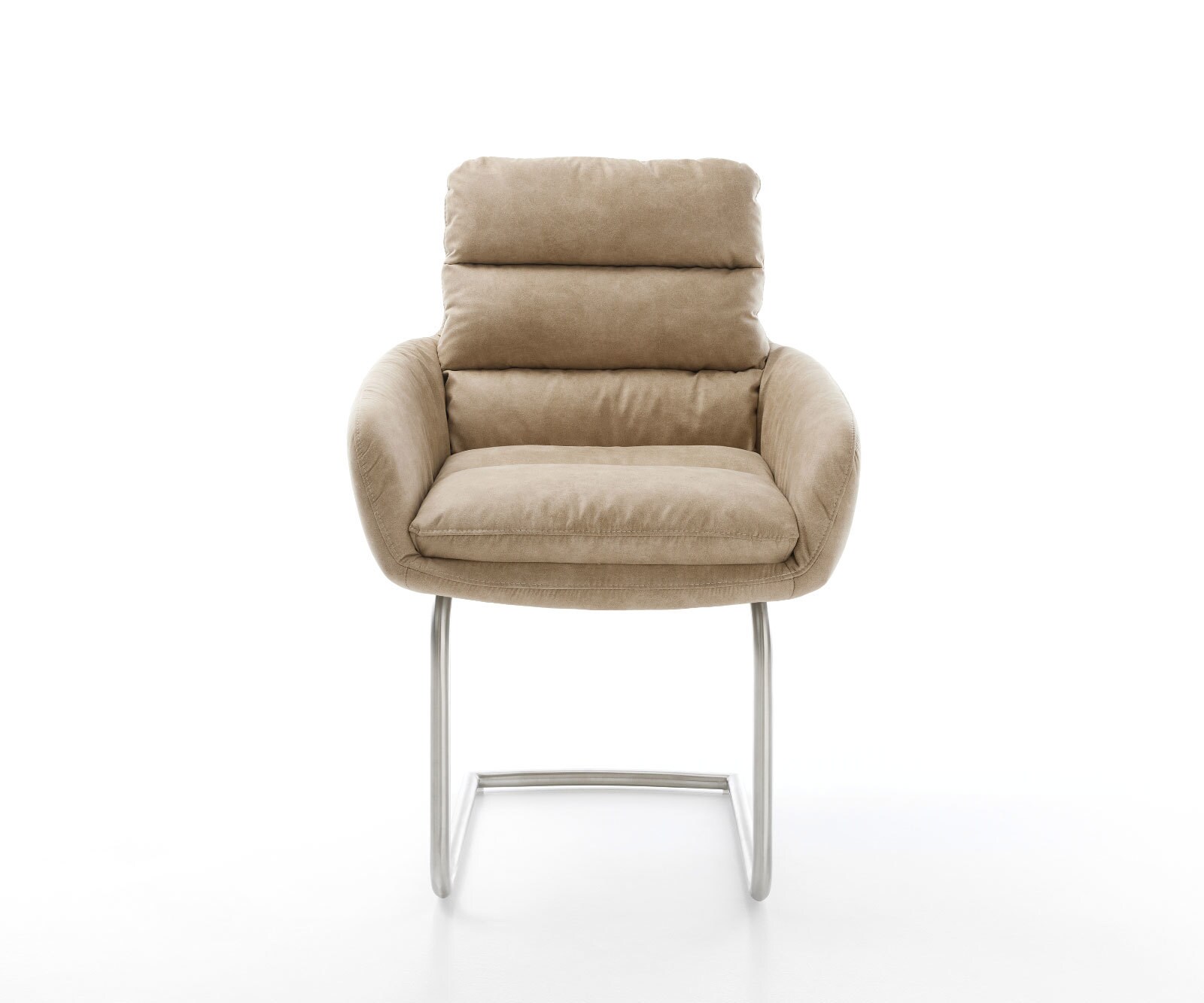 Cantilever Abelia-Flex avec accoudoirs microvelours beige vintage pied cantilever rond acier inoxydable brossé 2