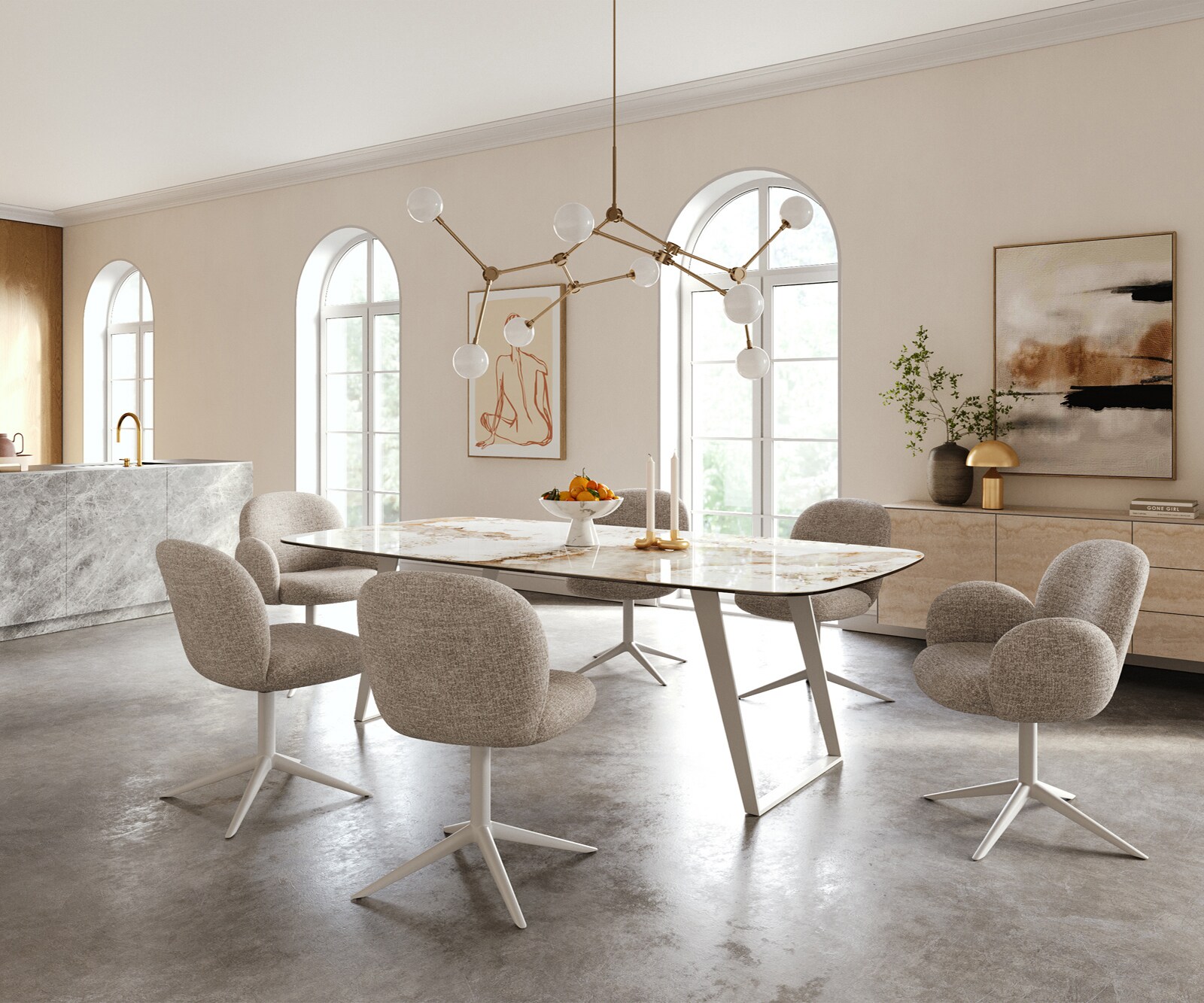 Table à manger Edge Boot 240x120 cm Céramique Minas Melange Blanc-Beige Métal Schräg Blanc 6