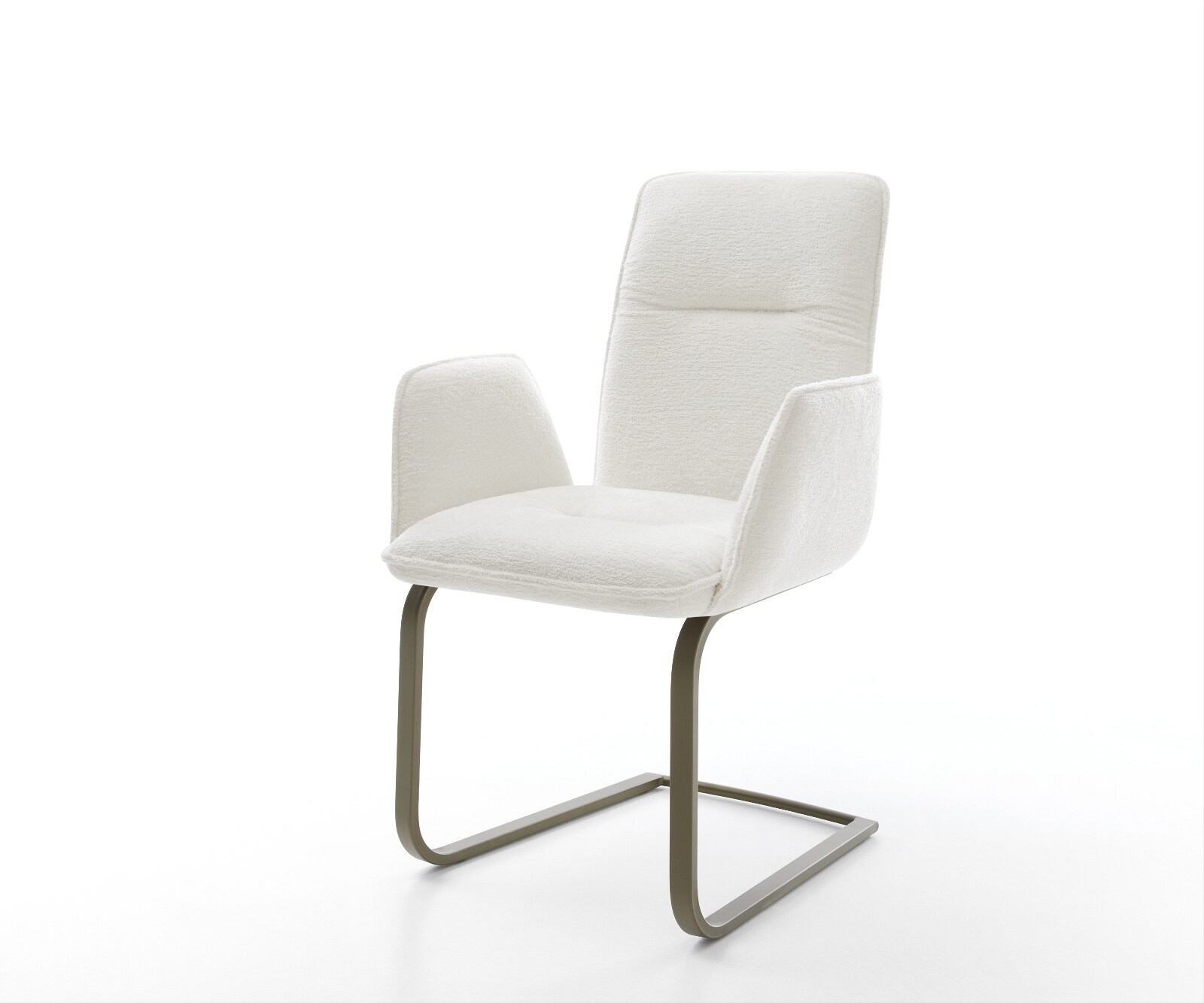 Cantilever Vinja-Flex bouclé doux beige pied cantilever plat aspect titane 1