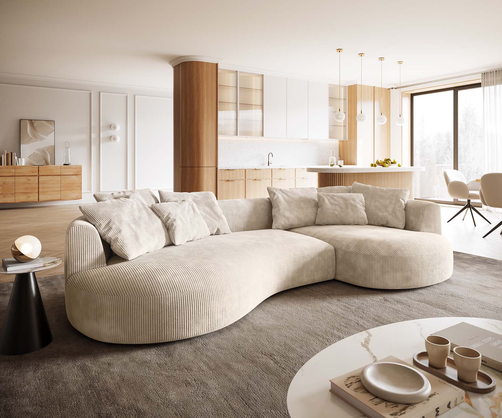 Canapé Edina 330x170 cm Velours côtelé Beige Canapé Edina 330x170 cm Velours côtelé Beige