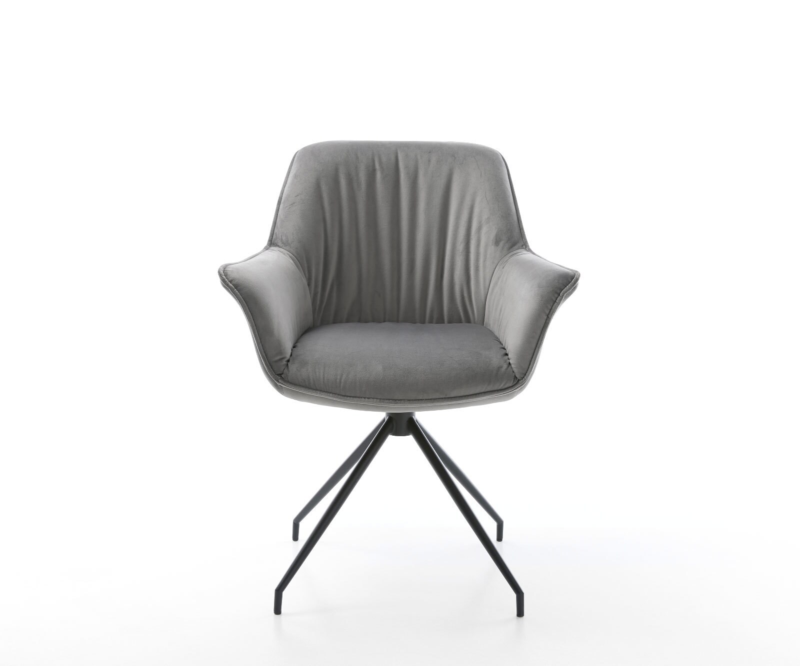 Chaise-de-salle-à-manger Keila-Flex avec accoudoirs velours gris pied croisé conique noir 2