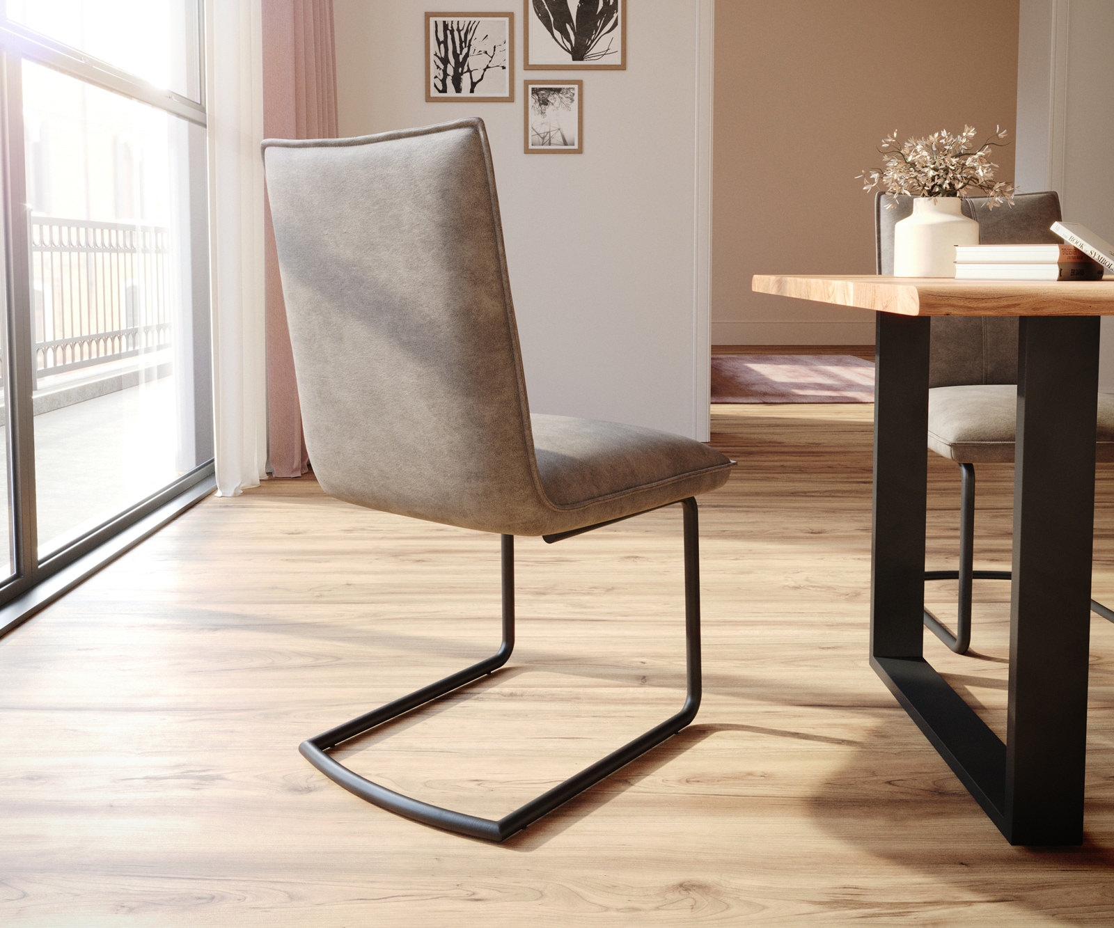 Cantilever Lelio-Flex microvelours taupe vintage pied cantilever rond noir ressorts ensachés 5
