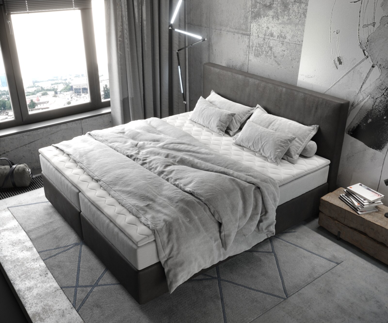 Lit-à-sommier-tapissie Dream-Well 180x200 cm microfibre anthracite vintage avec matelas TFK et surmatelas viscoélastique 3