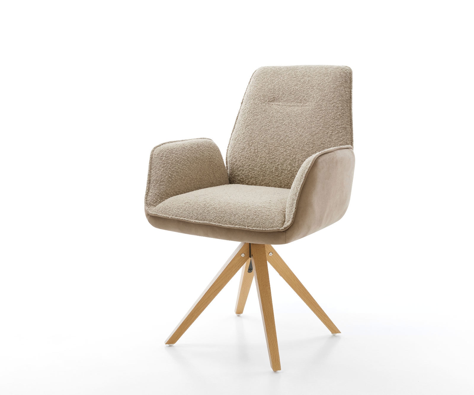 Chaise-pivotante Zoa-Flex tissu mixte couleur boue pied en bois angulaire blanc pivotement sur 180° ressorts ensachés