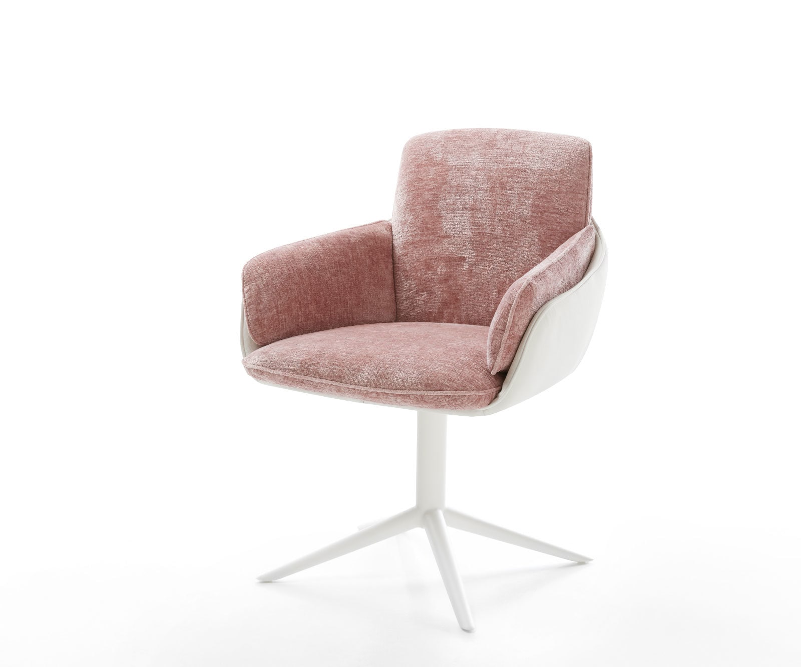 Chaise-pivotante Luan-Flex avec accoudoirs tissu mixte cuir de vache blanc-rose pied de chaise 4 branches blanc pivotement sur 360° fonction bascule Chaise-pivotante Luan-Flex avec accoudoirs tissu mixte cuir de vache blanc-rose pied de chaise 4 branches blanc pivotement sur 360° fonction bascule
