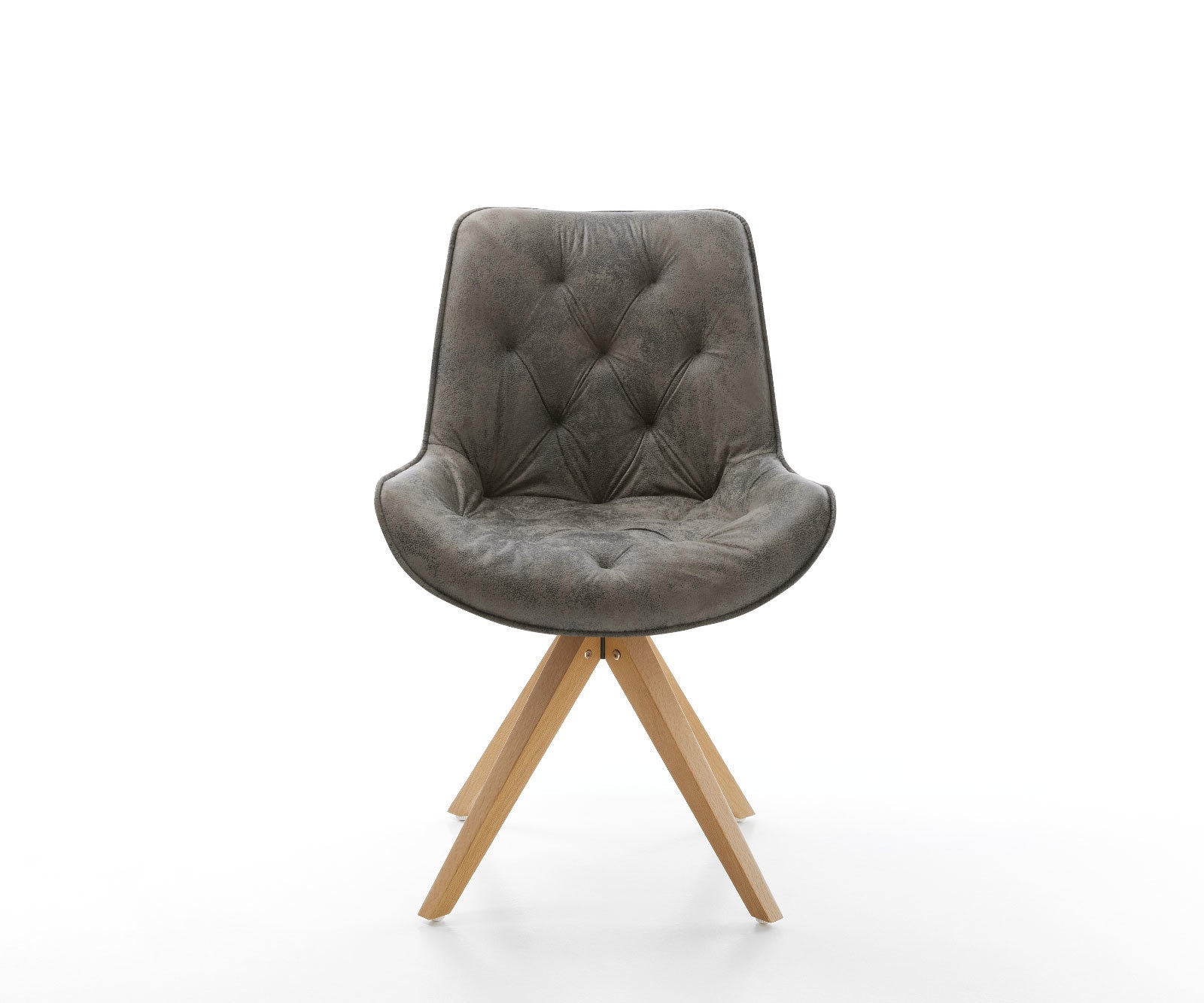 Chaise-de-salle-à-manger Taimi-Flex microvelours gris antique pied en bois angulaire naturel 2 Chaise-de-salle-à-manger Taimi-Flex microvelours gris antique pied en bois angulaire naturel 2