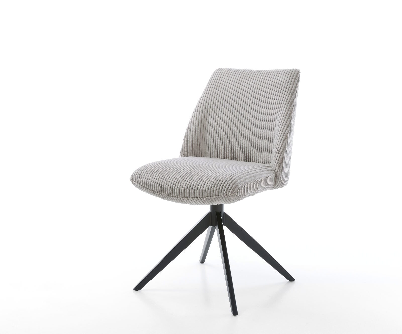 Chaise-pivotante Elso-Flex côtelé gris argenté pied croisé large noir pivotement sur 360° ressorts ensachés