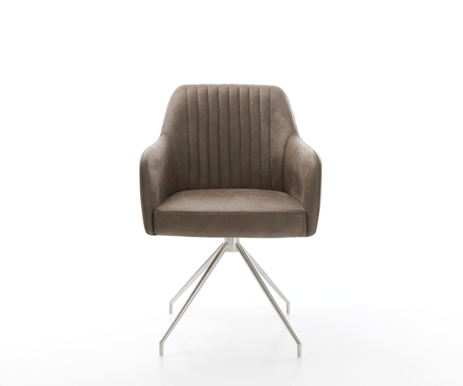 Chaise-de-salle-à-manger Greg-Flex microvelours taupe vintage pied croisé conique acier inoxydable brossé ressorts ensachés 1
