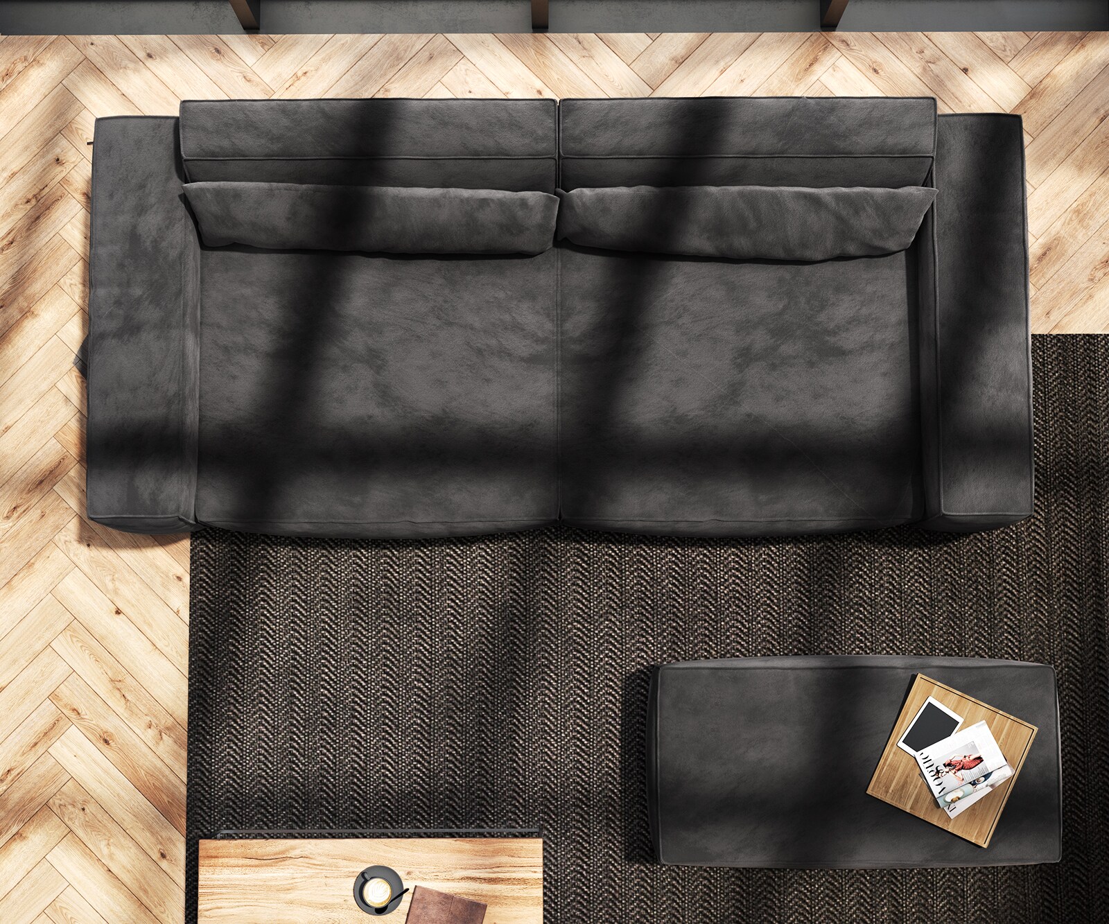 Grand Canapé Sirpio XL 270x130 cm Microfibre Noir avec Tabouret 8