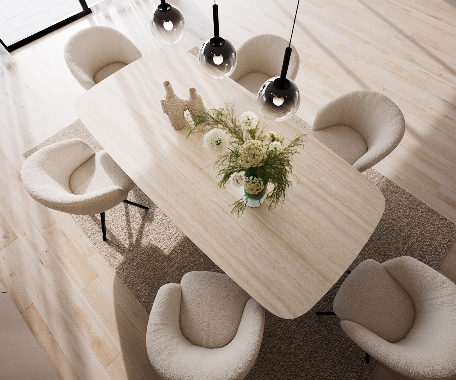 Table à manger Edge Boot 240x120 céramique Travertin naturee Troa métal noir 3