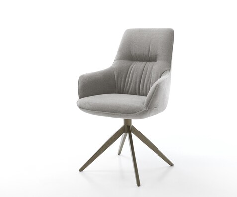 Chaise-pivotante Zelia-Flex avec accoudoirs tissu structuré doux gris pied croisé large aspect titane pivotement sur 360° fonction bascule resorts ensachés