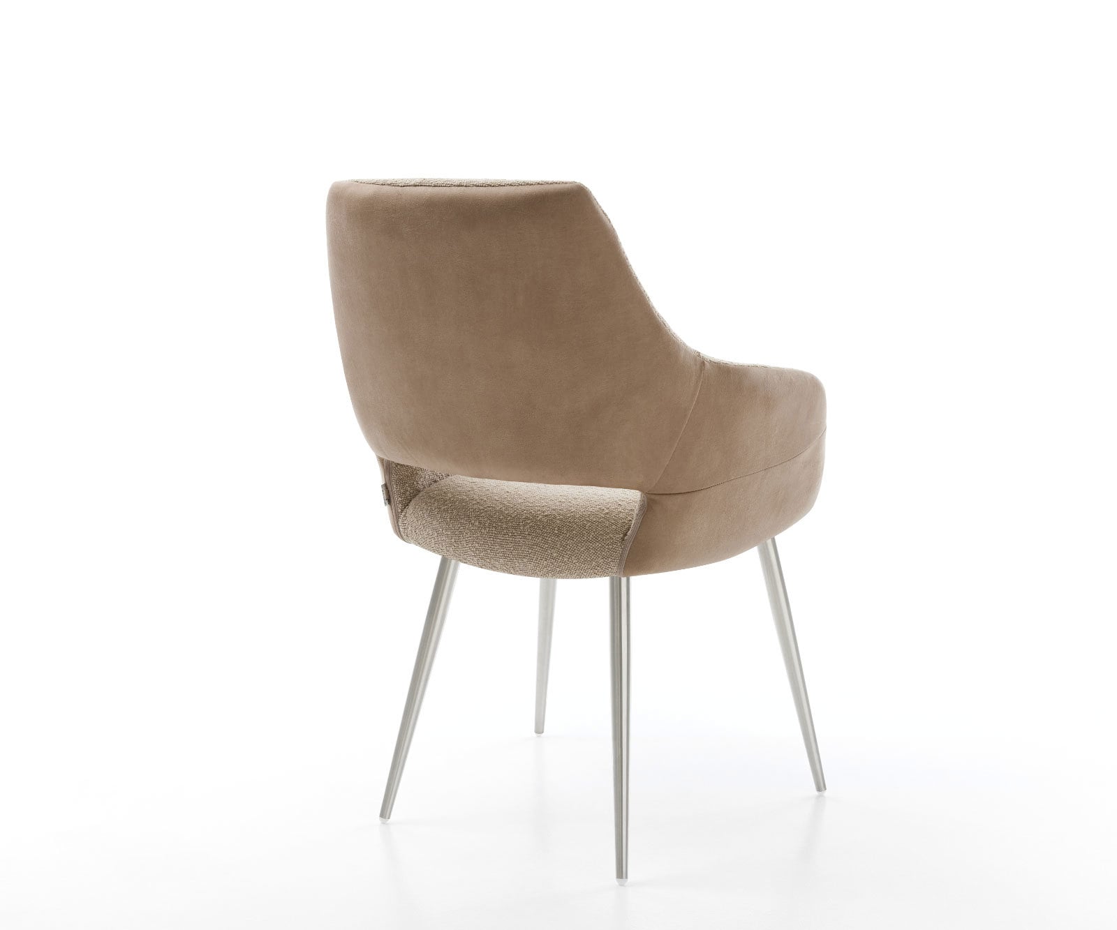 Chaise-de-salle-à-manger Yago-Flex avec accoudoirs tissu mixte couleur boue 4 pieds coniques acier inoxydable brossé ressorts ensachés 4 Chaise-de-salle-à-manger Yago-Flex avec accoudoirs tissu mixte couleur boue 4 pieds coniques acier inoxydable brossé ressorts ensachés 4