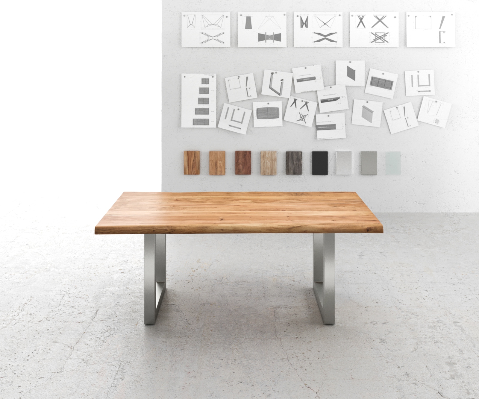 Table-à-manger Edge 200x100 XL acacia nature acier inoxydable large Live-Edge 1 Table-à-manger Edge 200x100 XL acacia nature acier inoxydable large Live-Edge 1