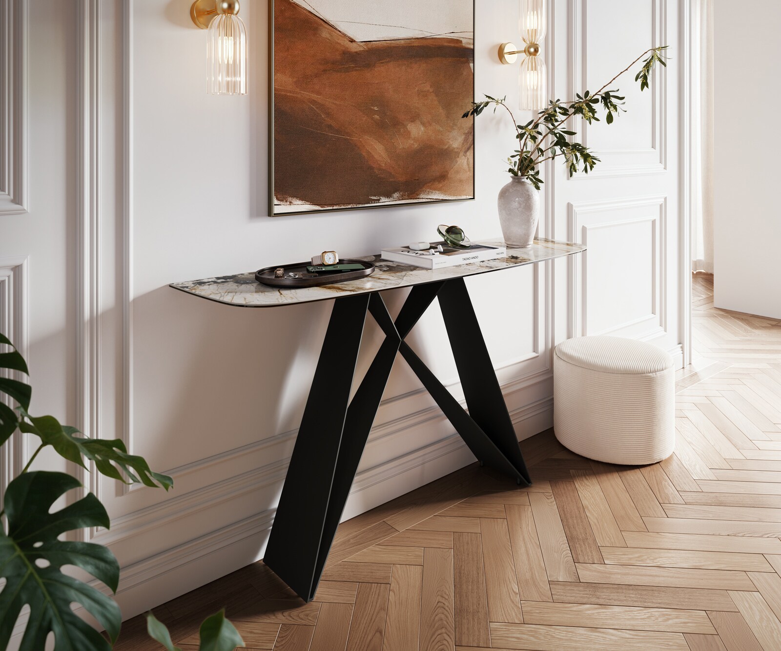 Console Edge forme bateau 140x40 cm Céramique Patagonia Poliert Velio Métal Noir 4