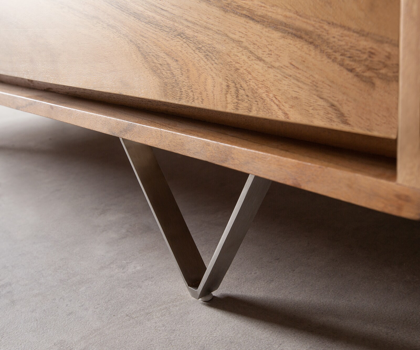 Buffet Eloi 240x40 cm acacia naturel 2 portes 6 tiroirs pied en V inox 6 Buffet Eloi 240x40 cm acacia naturel 2 portes 6 tiroirs pied en V inox 6