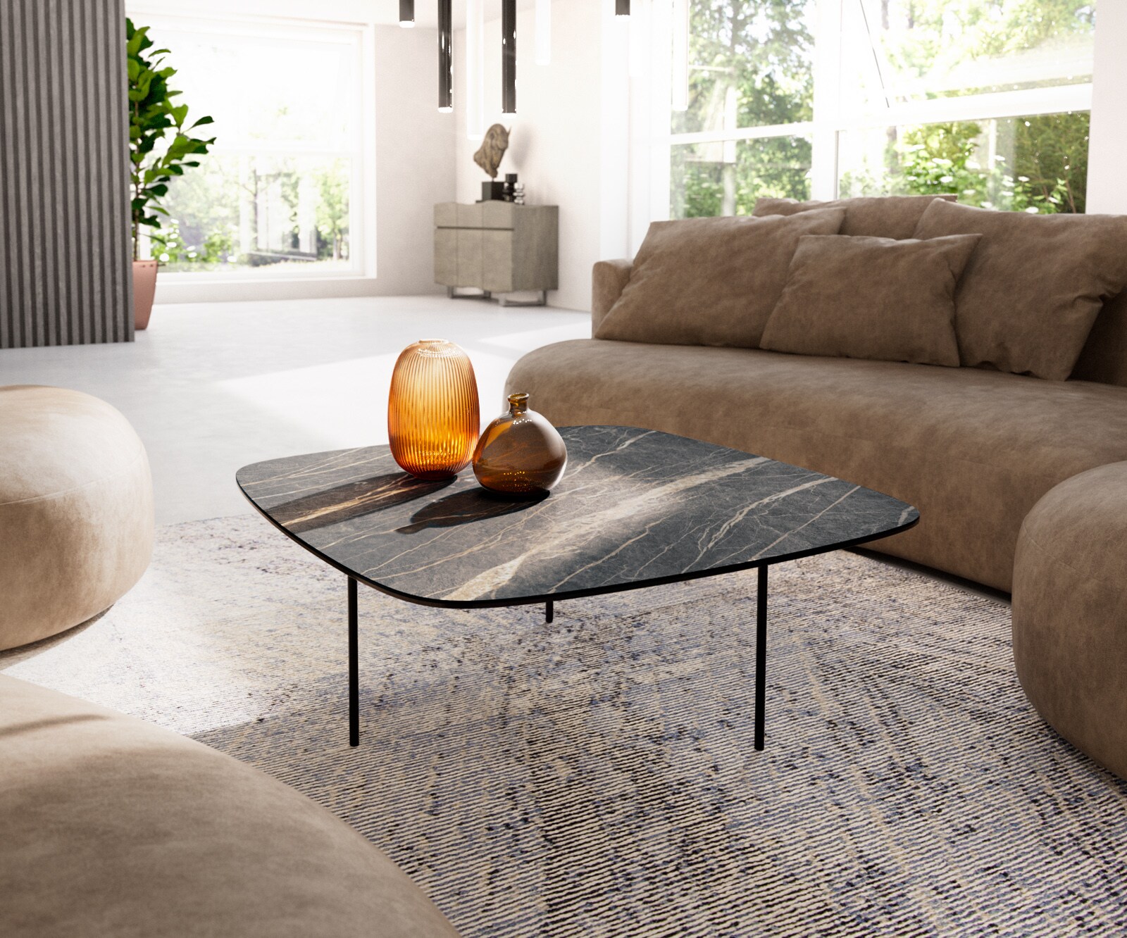 Table basse Edge Boot 90x90 cm céramique Laminam® Noir Desir brun Trive métal noir 1