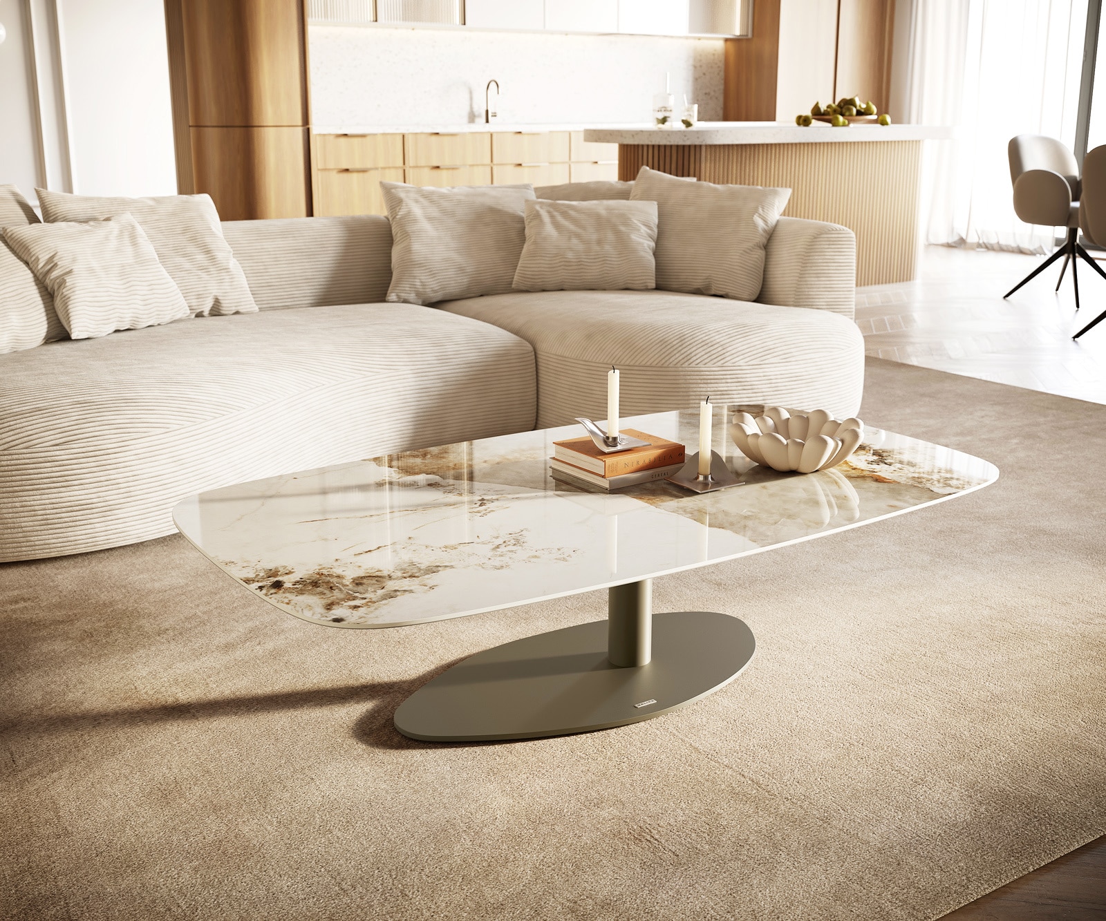 Table basse Edge Boot 140x80 cm céramique Minas Melange Vibany Metall finition effet titane 1