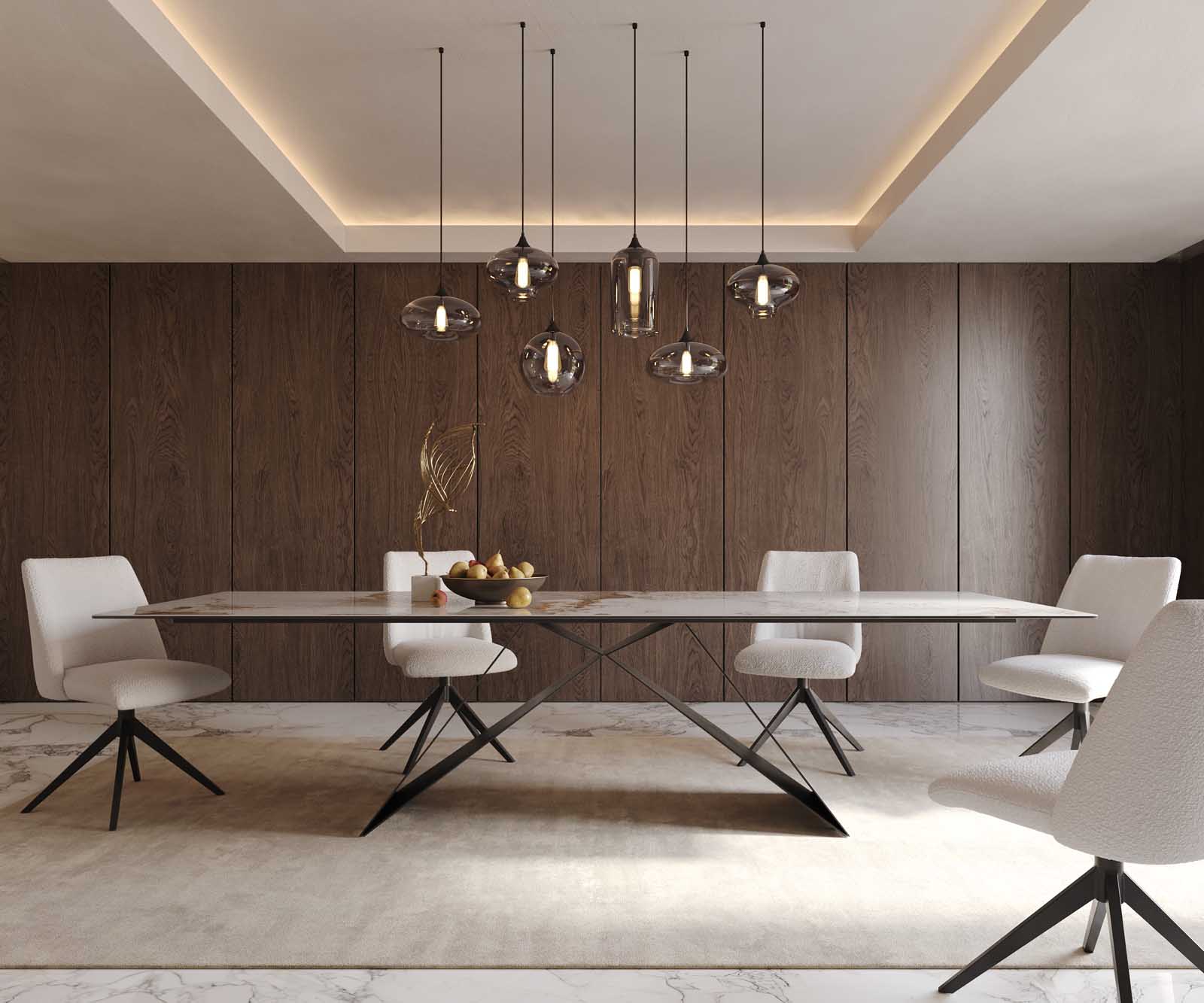 Table à manger Edge 300x100 céramique Minas mélange blanc-beige cadre en V acier plat noir 2