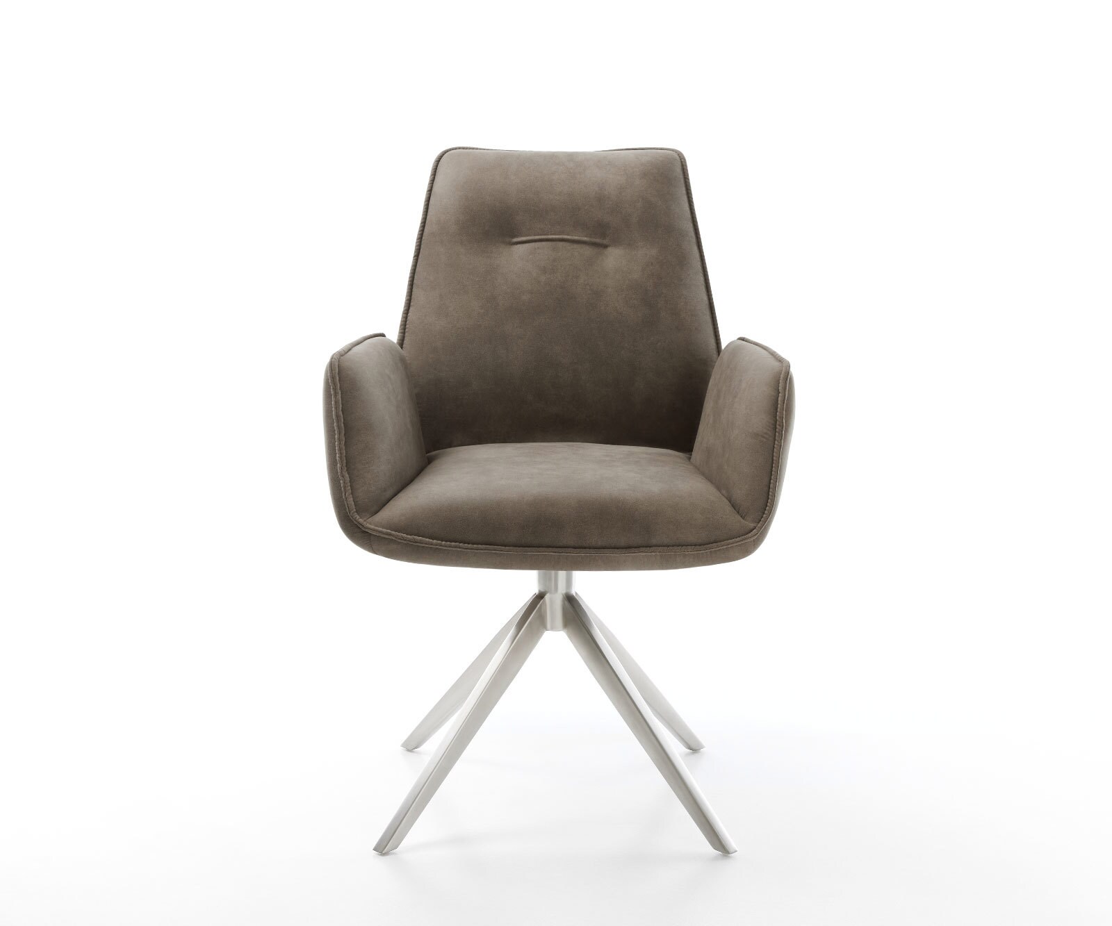 Chaise-de-salle-à-manger Zoa-Flex microvelours taupe vintage pied croisé large acier inoxydable brossé ressorts ensachés 2