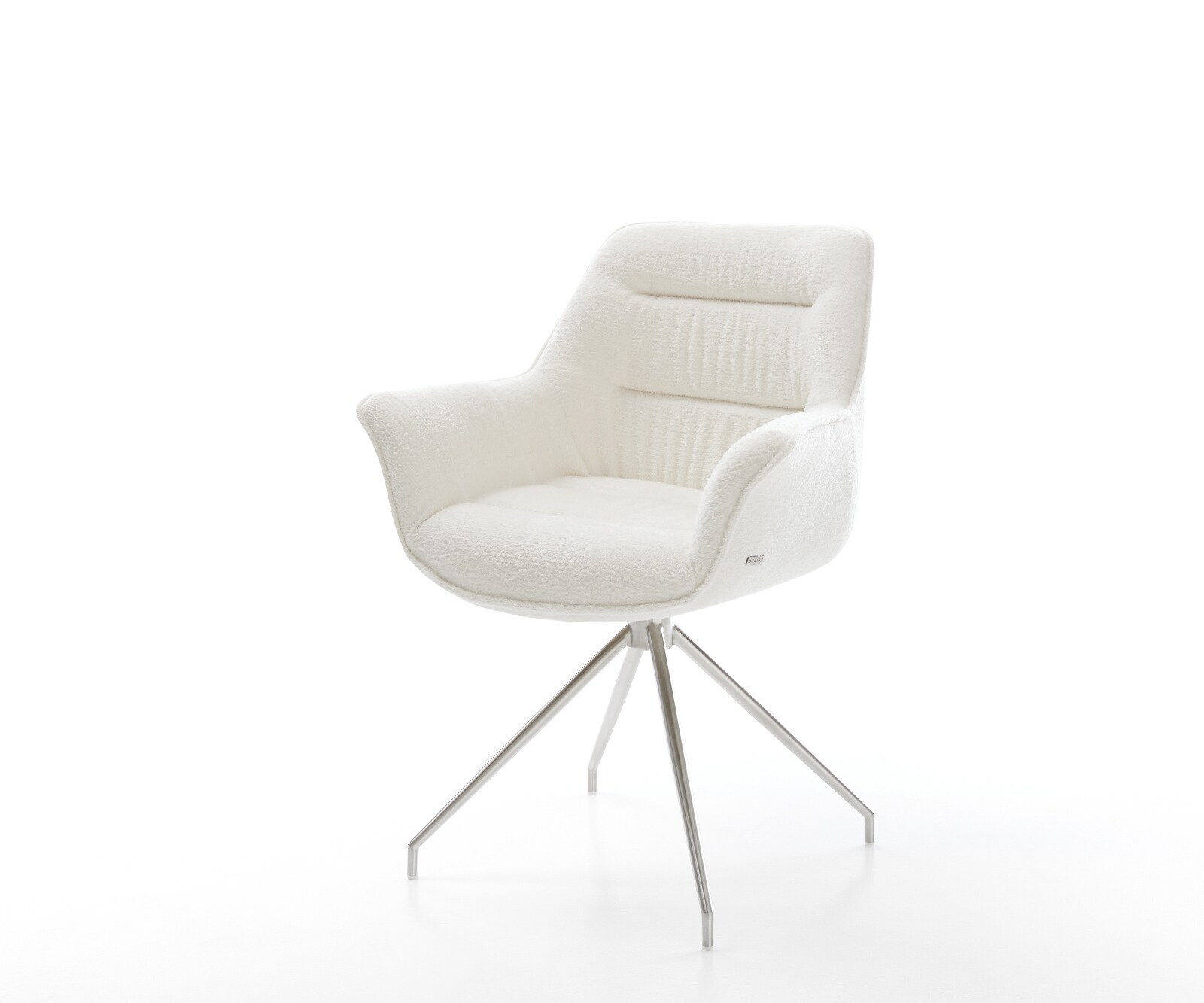 Chaise-de-salle-à-manger Kaira-Flex bouclé doux beige pied croisé conique acier inoxydable 1