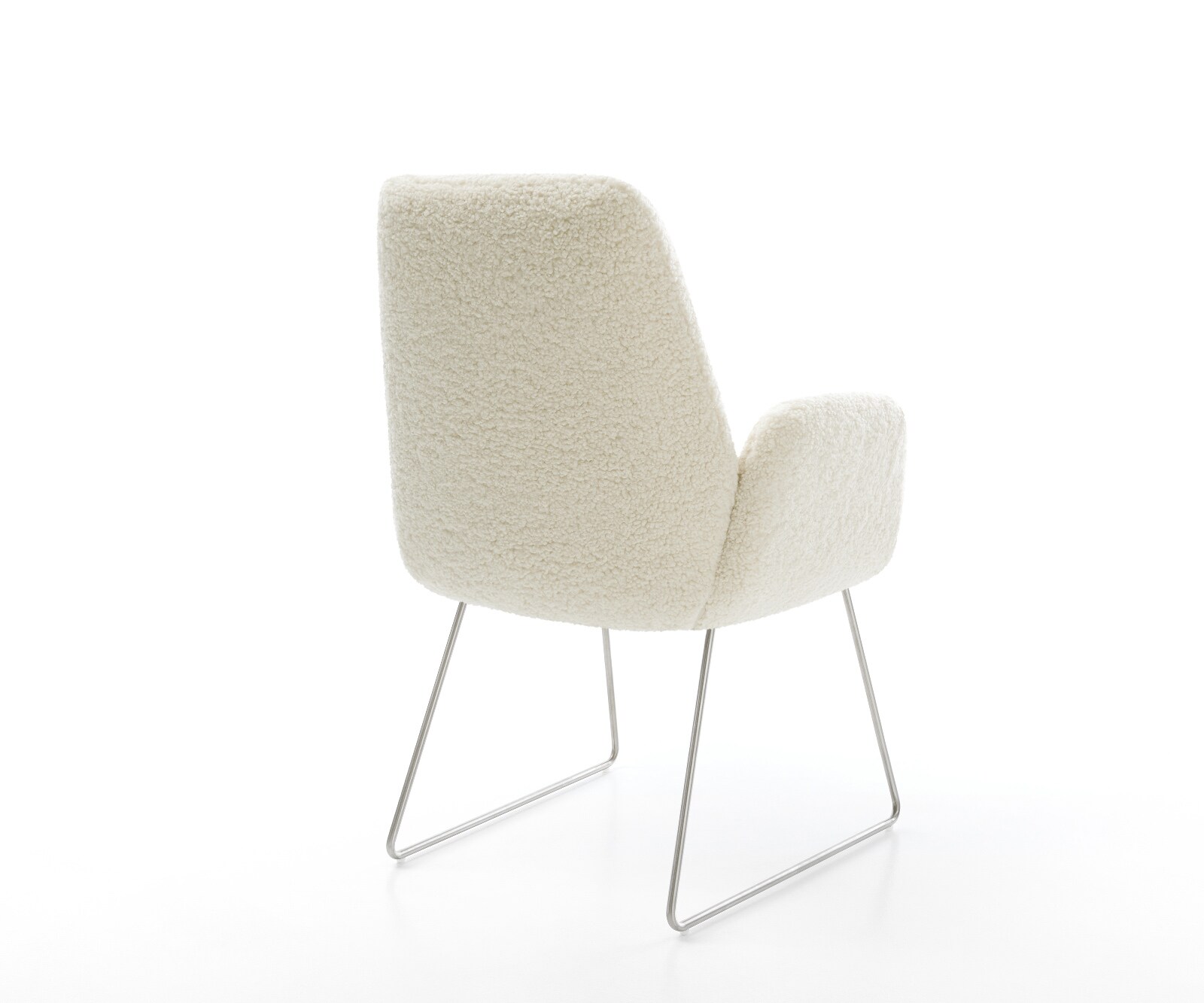 Chaise-de-salle-à-manger Zoa-Flex tissu teddy beige pied trapèze acier inoxydable resorts ensachés 3