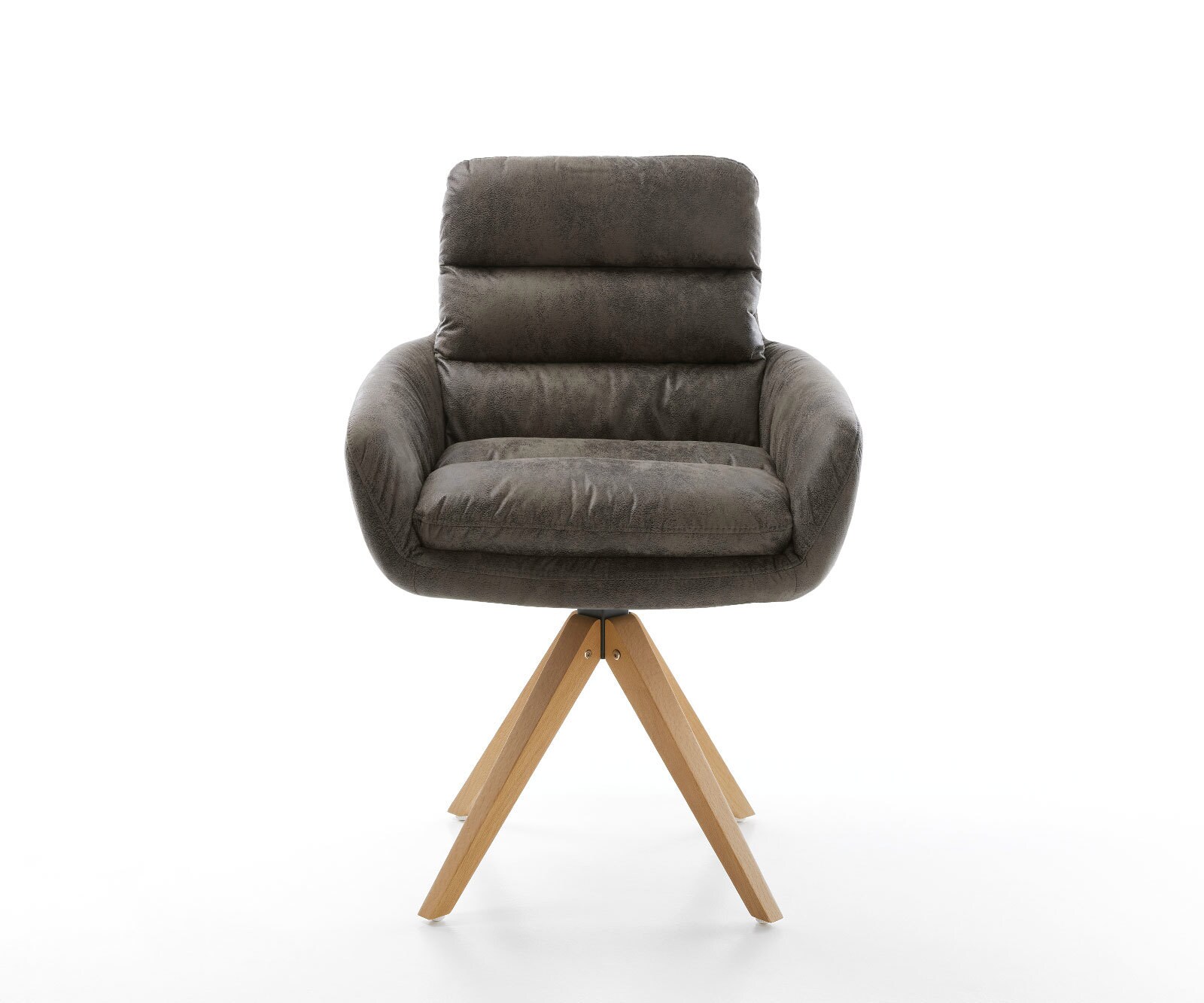 Chaise-de-salle-à-manger Abelia-Flex avec accoudoirs microvelours gris antique pied en bois angulaire naturel 1 Chaise-de-salle-à-manger Abelia-Flex avec accoudoirs microvelours gris antique pied en bois angulaire naturel 1