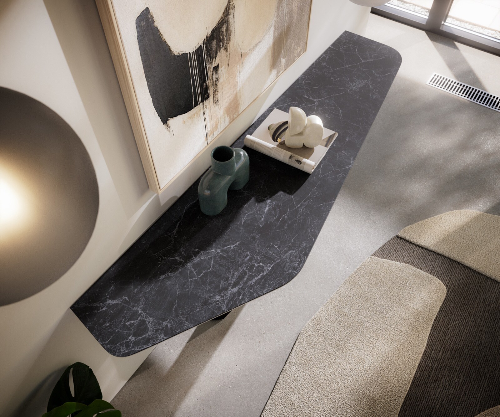 Console Edge Polygonal 180x50 cm Céramique Laminam® Nero Greco Anthrazit Zentharo Métal Noir 6